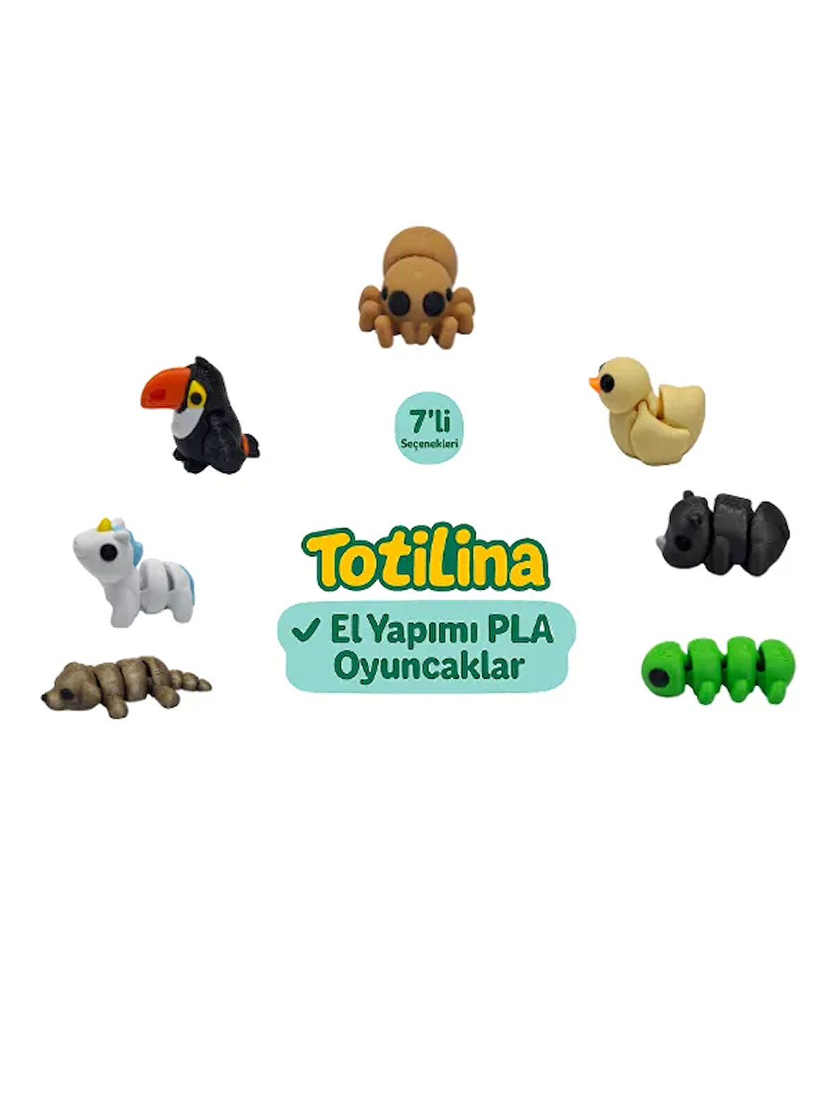 7'li set (örümcek ördek gergedan tırtıl köpek unicorn tukan kuşu…)
