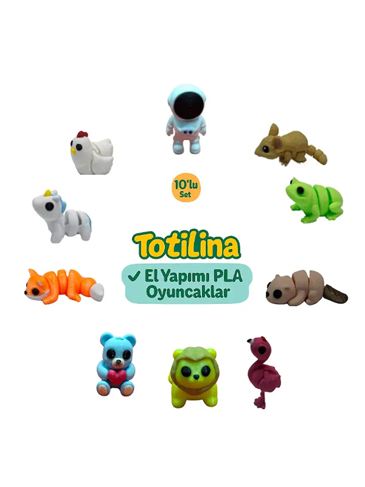 10'lu set (astronot fare kurbağa su samuru flamingo aslan ayı…)