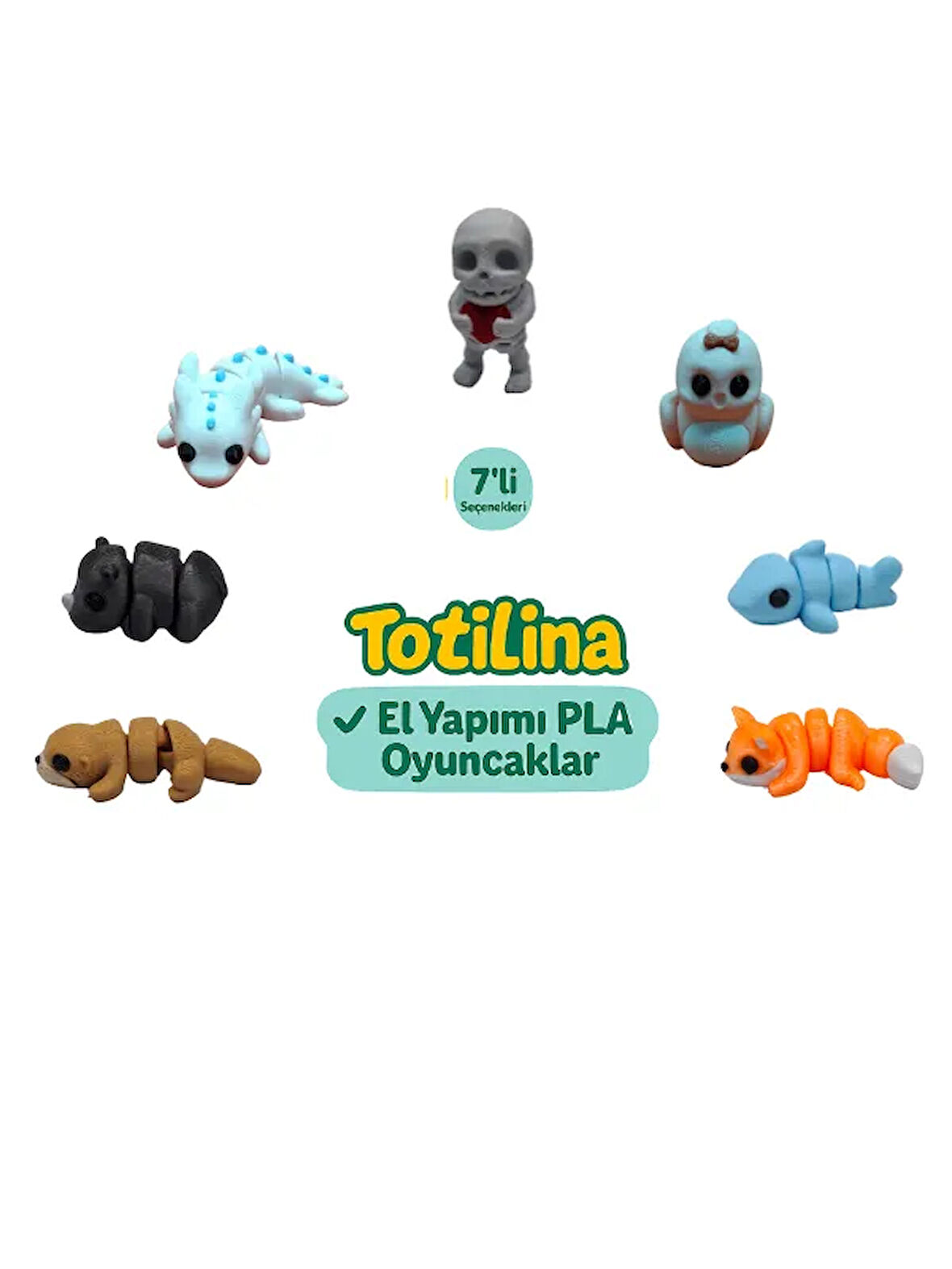 7'li set (iskelet kuş köpek balığı tilki su samuru gergedan…)