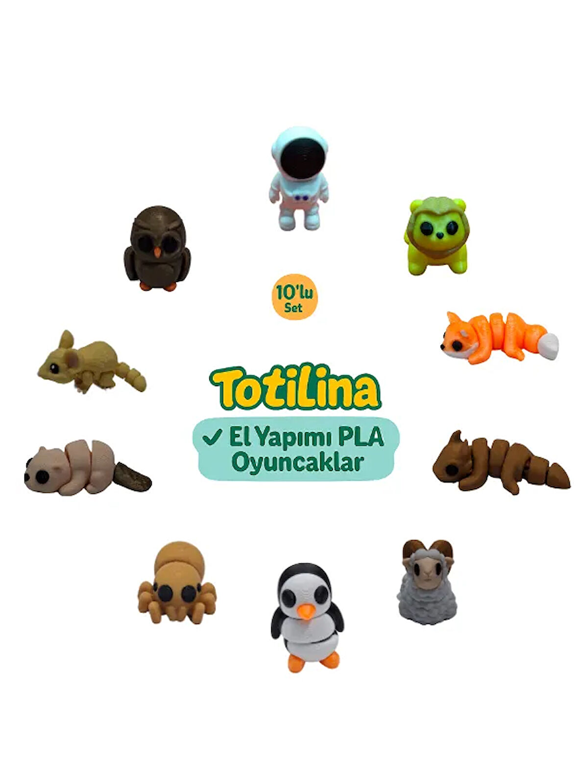 10'lu set (astronot aslan tilki ejderha koç penguen örümcek…)