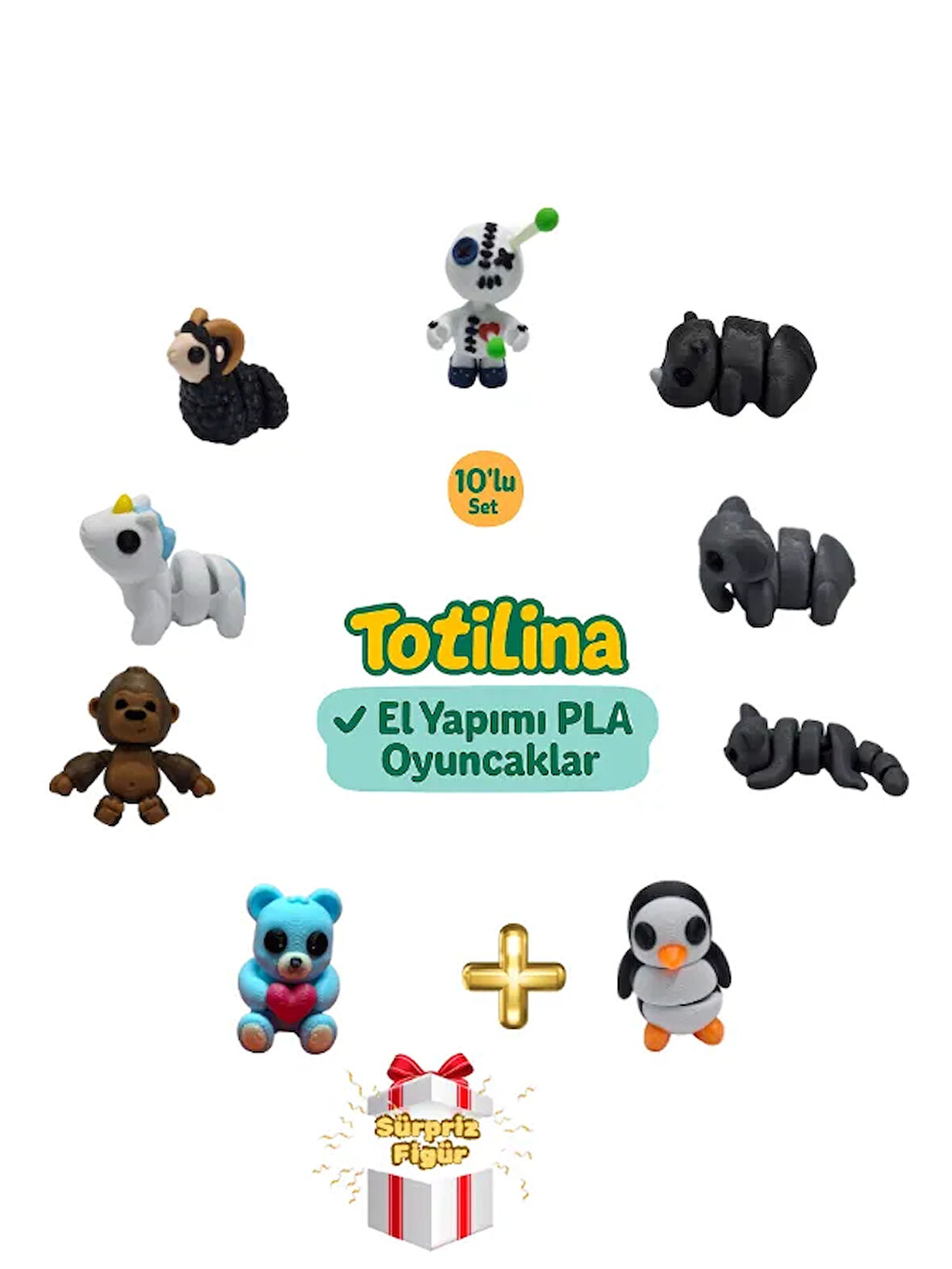 10'lu set (voodoo gergedan fil kedi penguen ayı goril unicorn koç…)