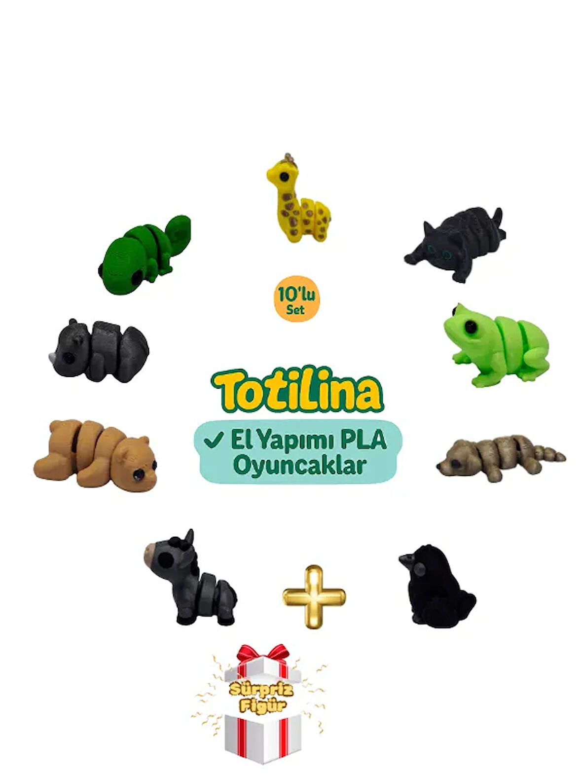 10'lu set (zürafa kedi kurbağa köpek karga eşek ayı gergedan…)