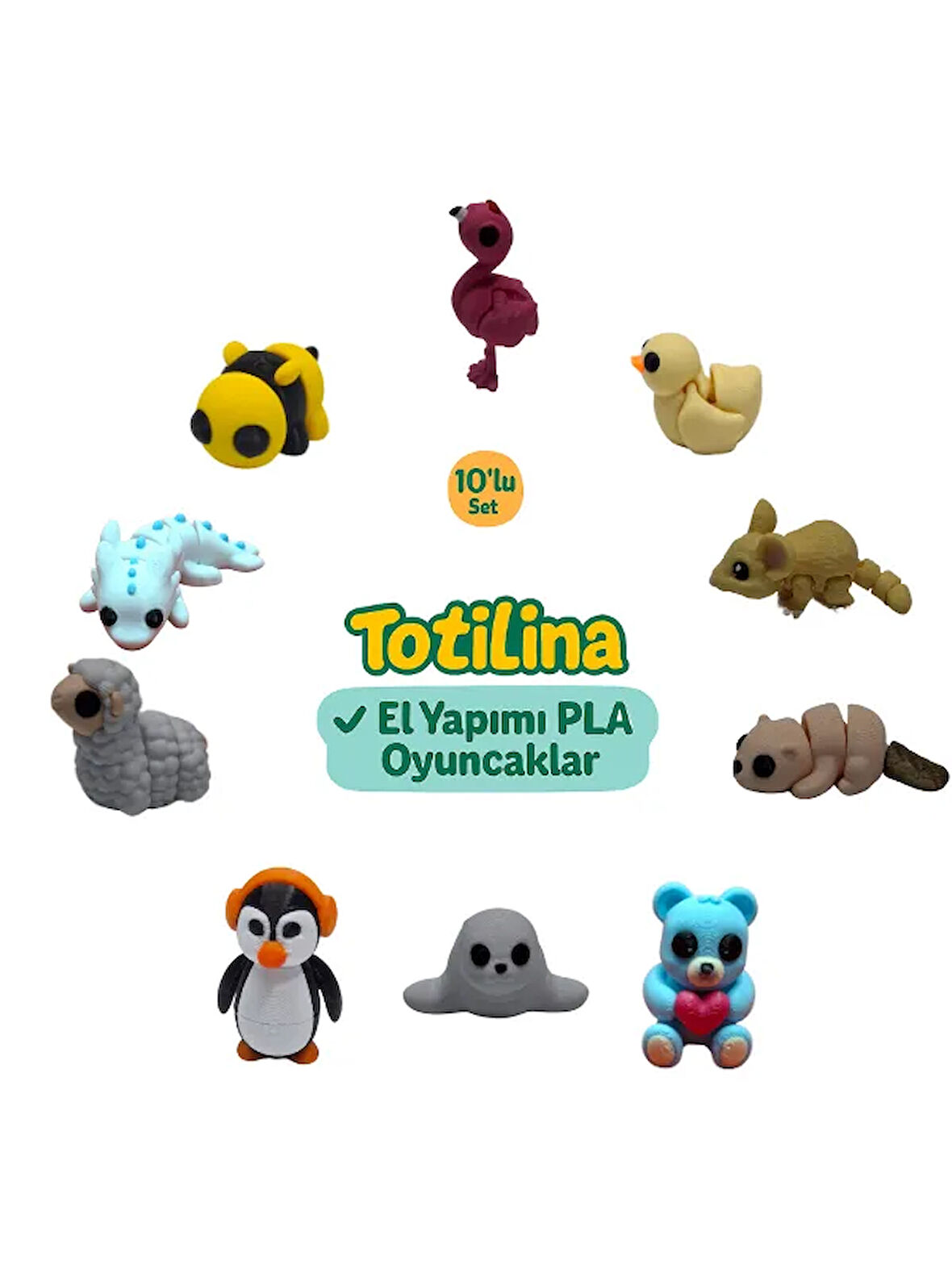 10'lu set (flamingo ördek fare su samuru ayı fok penguen koyun…)