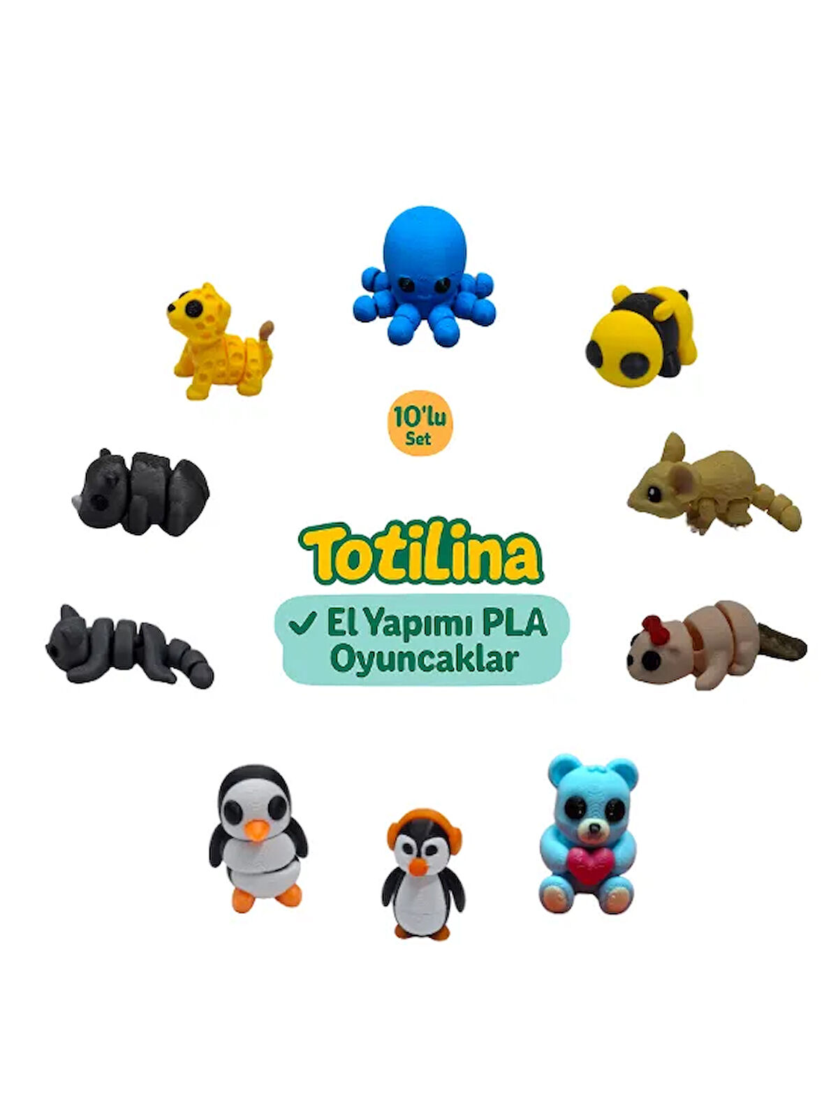10'lu set (ahtapot arı fare su samuru ayı penguen kedi gergedan…)