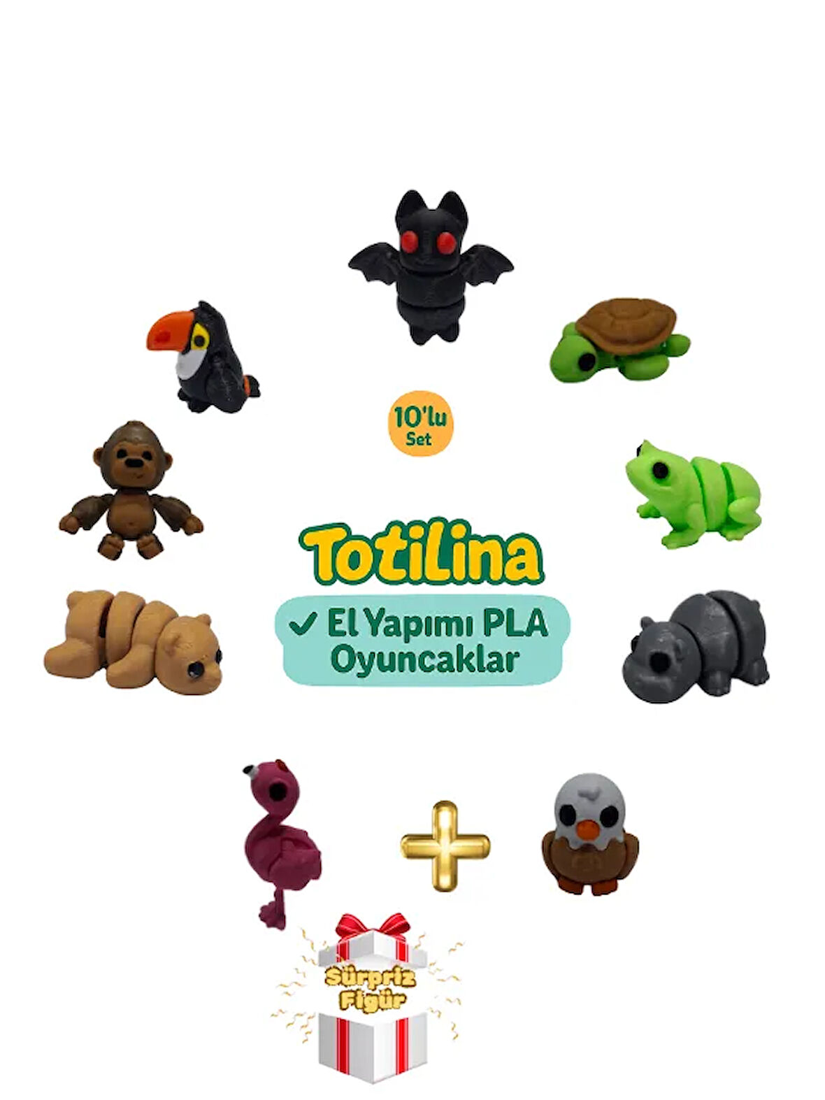 10'lu set (yarasa kaplumbağa kurbağa hipopotam kartal flamingo ayı…)