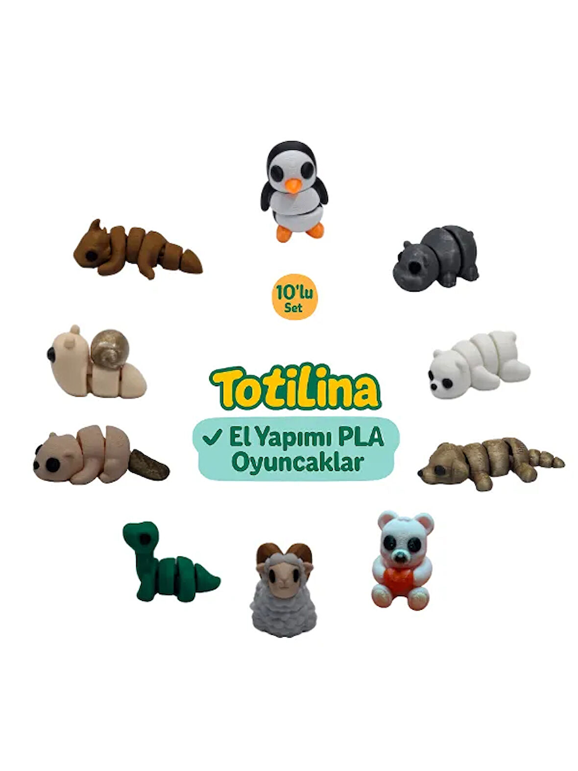 10'lu set (penguen hipopotam ayı köpek ayı koç dinozor su samuru…)