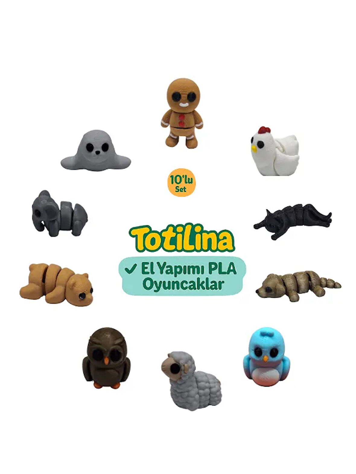 10'lu set (kurabiye adam tavuk kedi köpek kuş koyun baykuş ayı fil…)