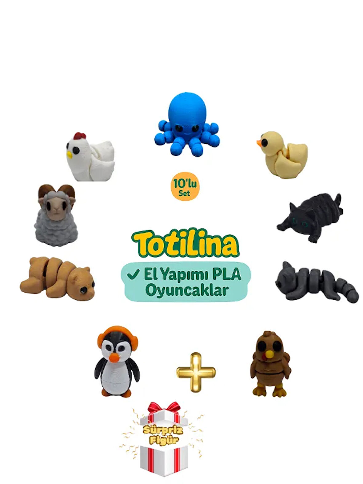 10'lu set (ahtapot ördek kedi hindi penguen ayı koç tavuk…)