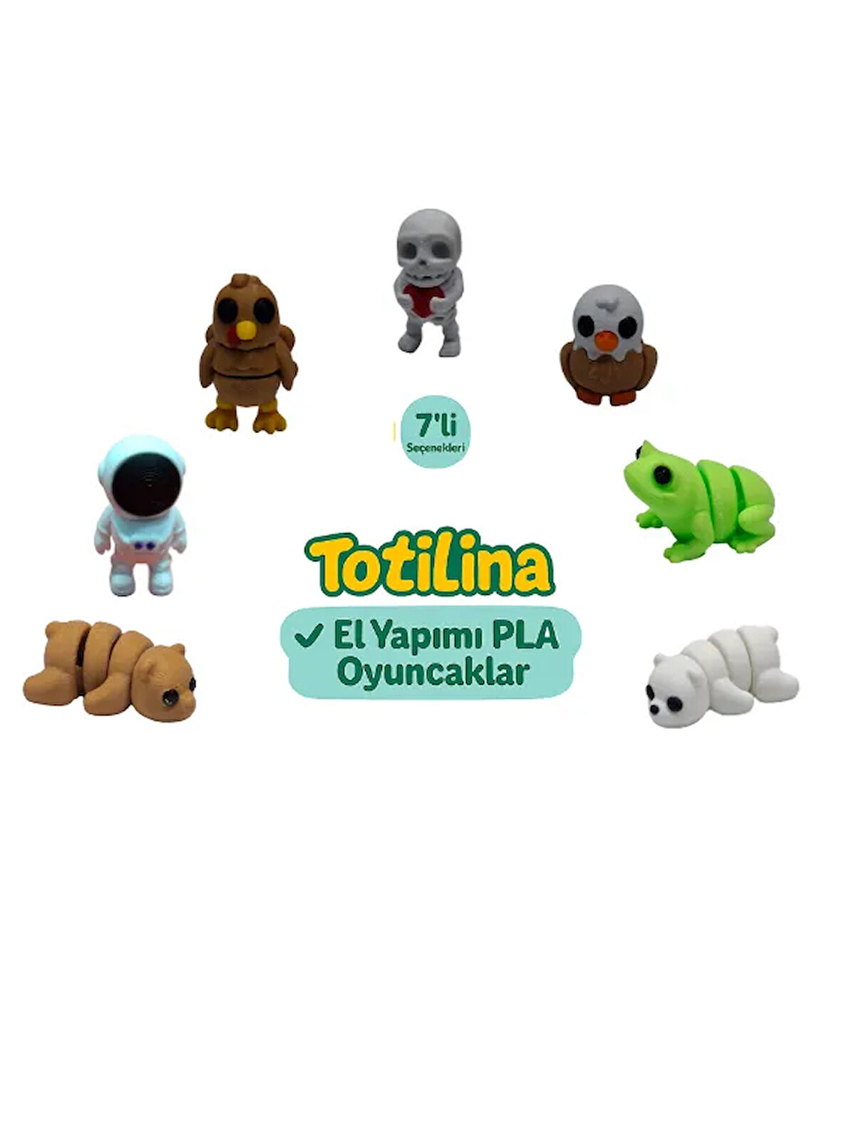 7'li set (iskelet kartal kurbağa ayı astronot hindi…)
