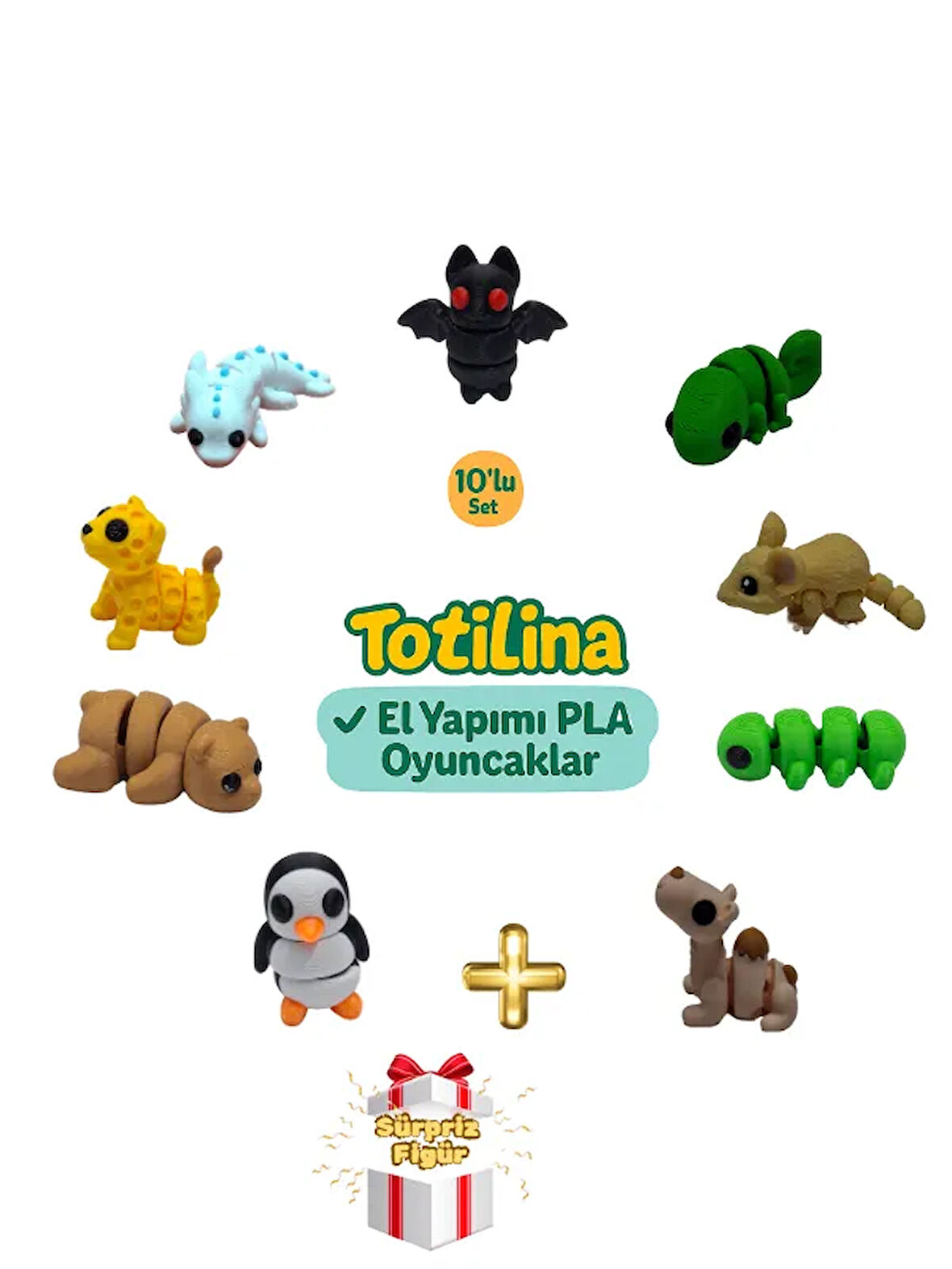 10'lu set (yarasa bukalemun fare tırtıl deve penguen ayı puma…)