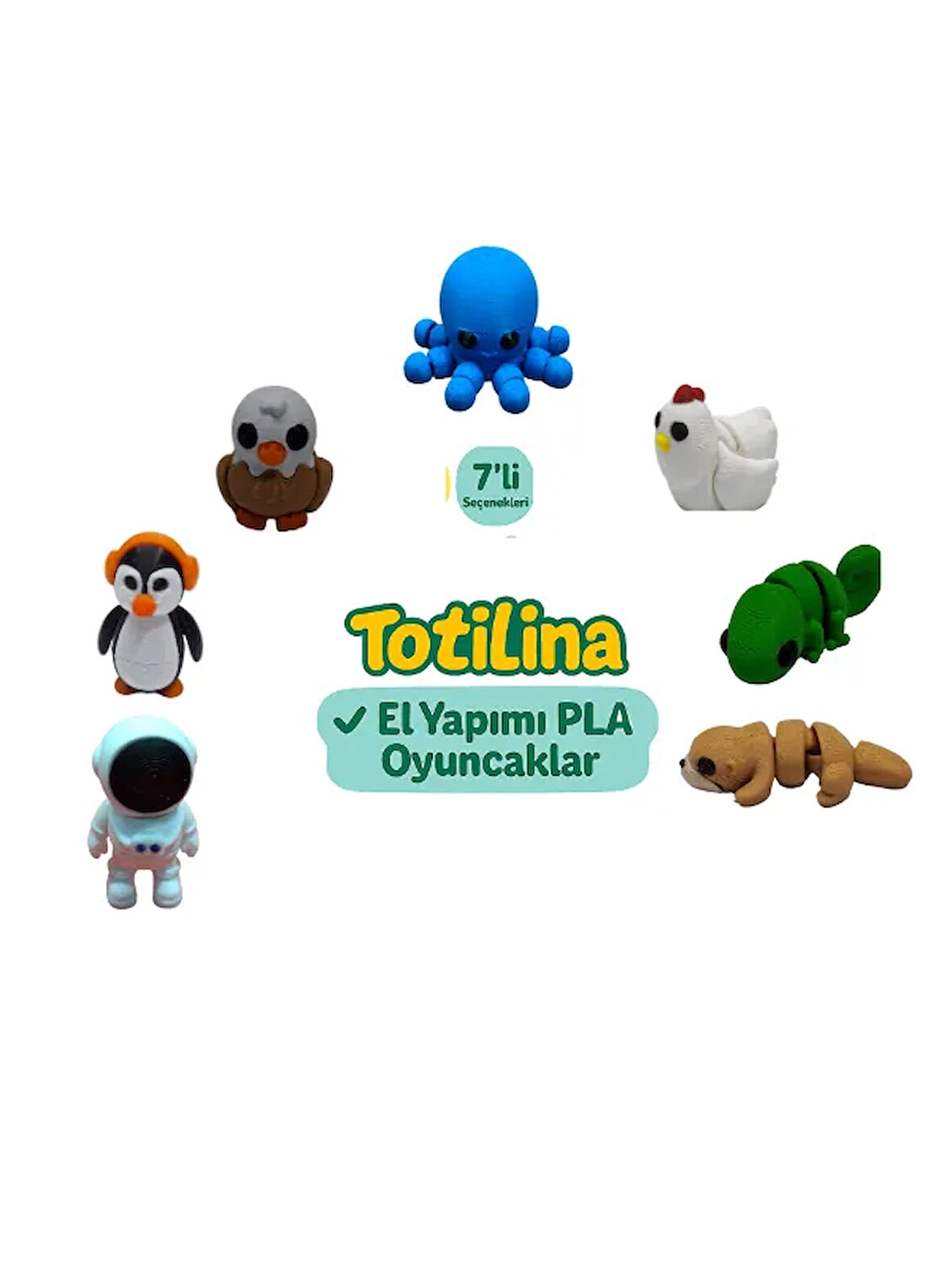 7'li set (ahtapot tavuk bukalemun su samuru astronot penguen…)