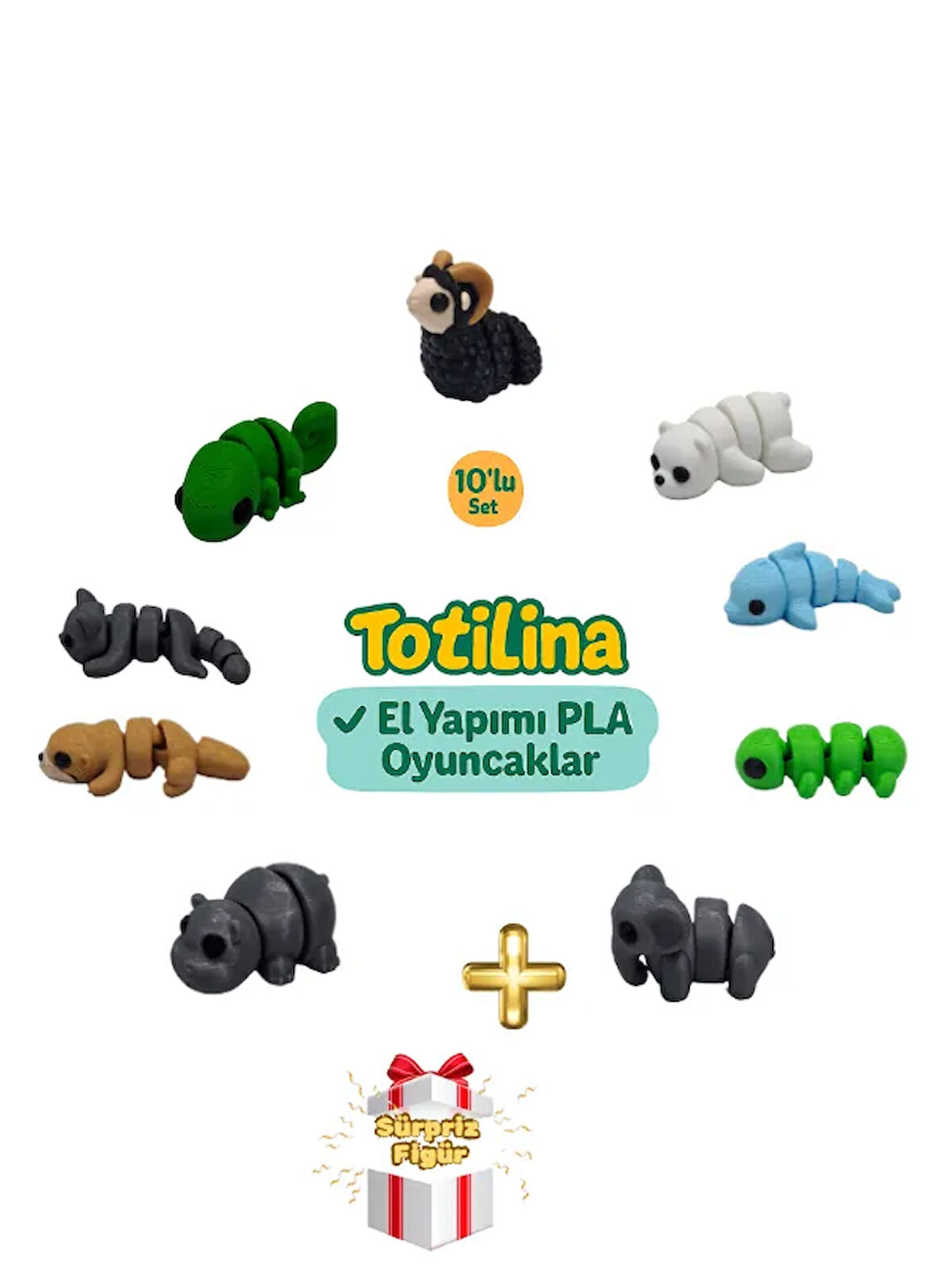 10'lu set (koç ayı yunus tırtıl fil hipopotam su samuru kedi…)