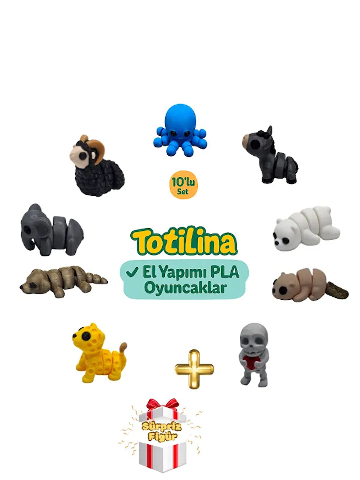 10'lu set (ahtapot eşek ayı su samuru iskelet puma köpek fil koç…)