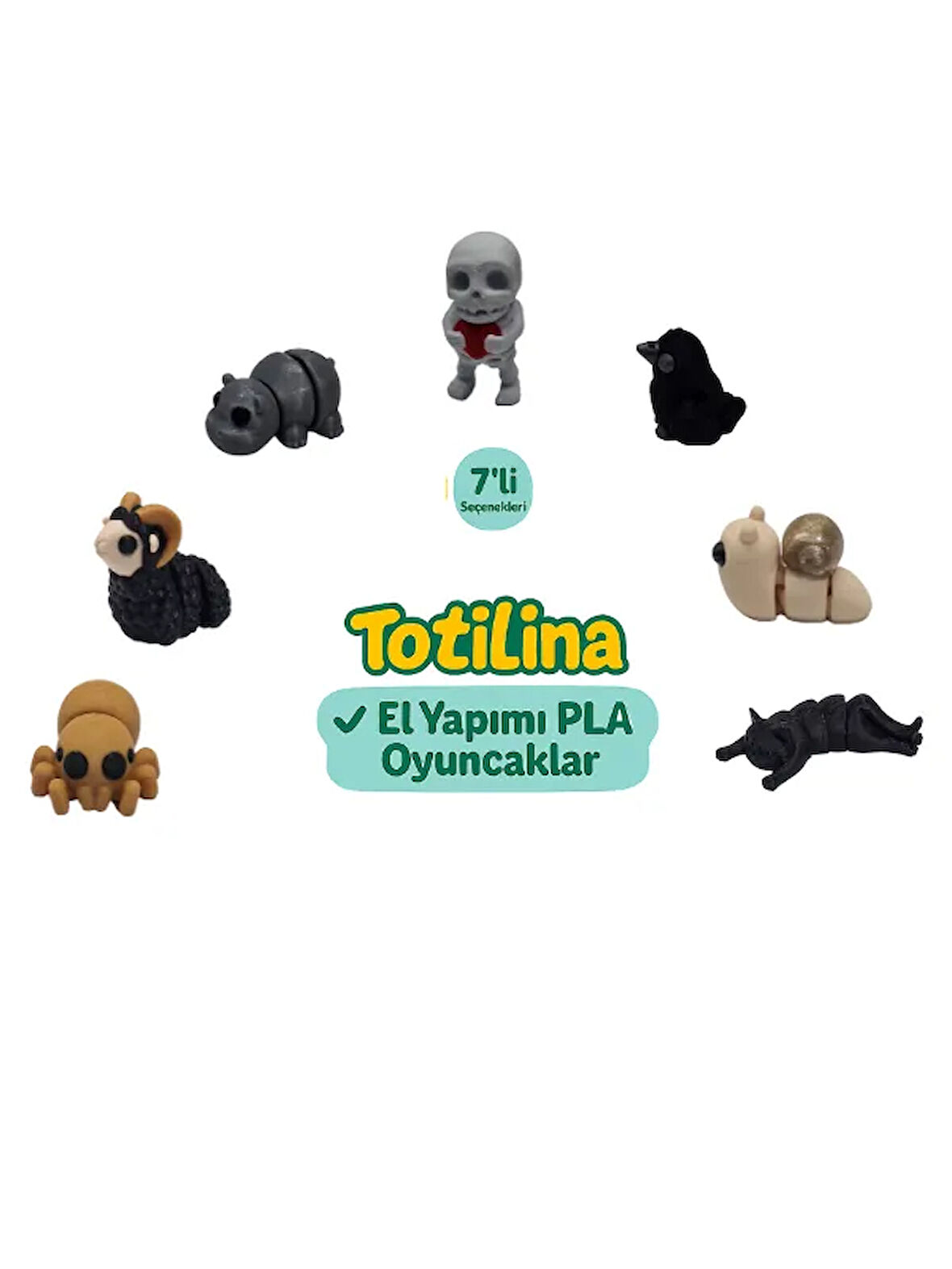 7'li set (iskelet karga salyangoz kedi örümcek koç hipopotam…)