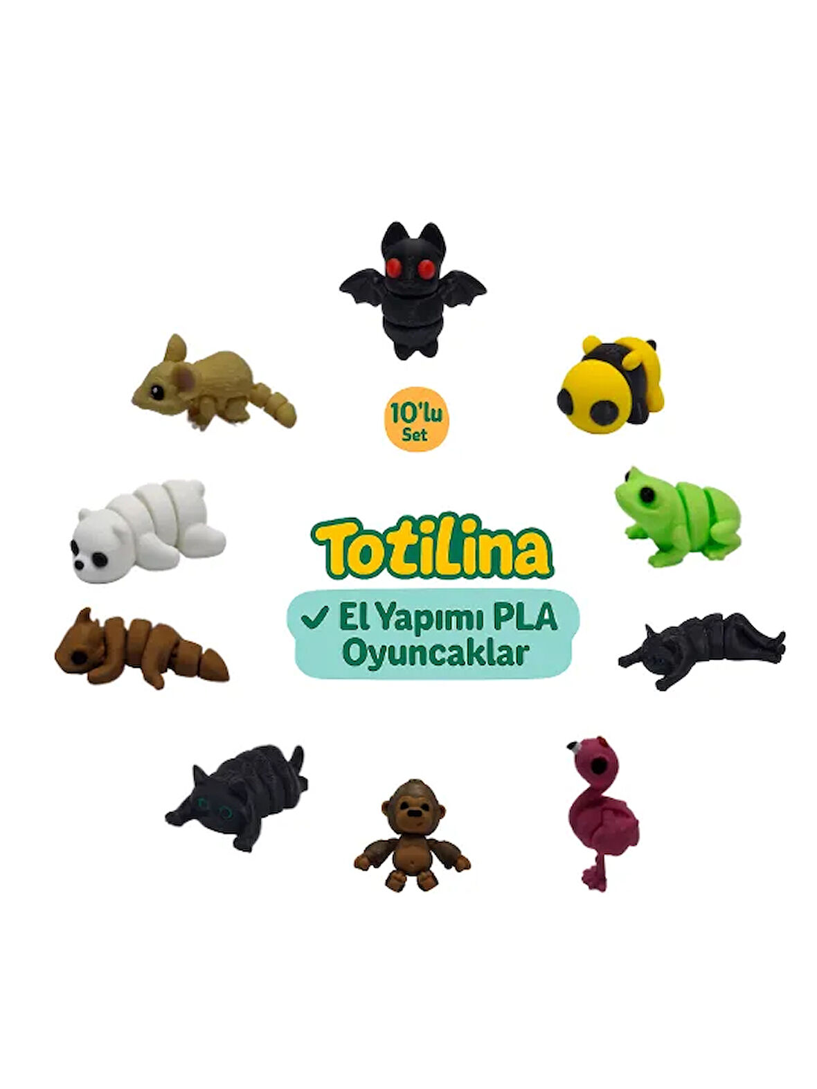 10'lu set (yarasa arı kurbağa kedi flamingo goril kedi ejderha…)