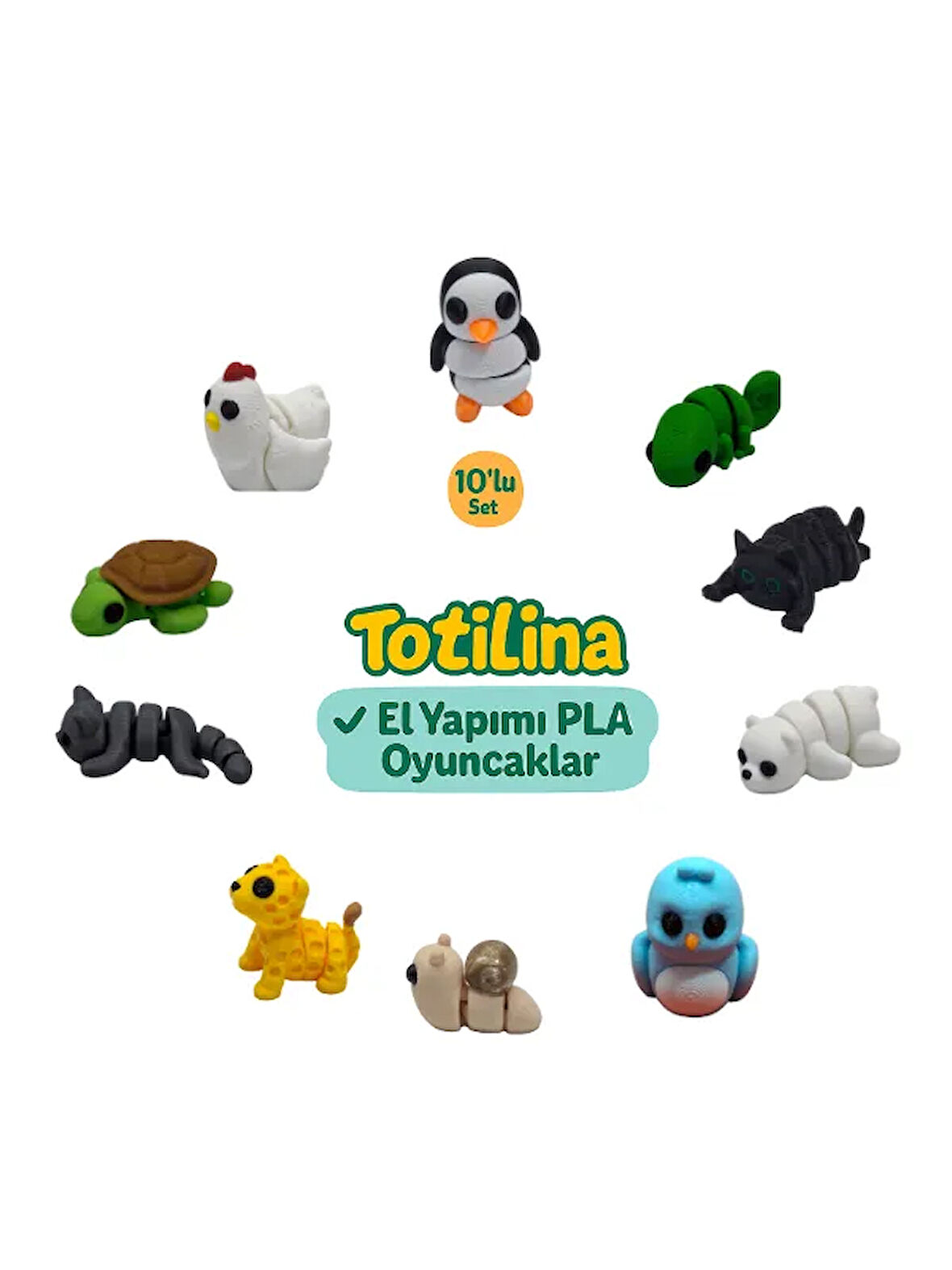 10'lu set (penguen bukalemun kedi ayı kuş salyangoz puma kedi…)