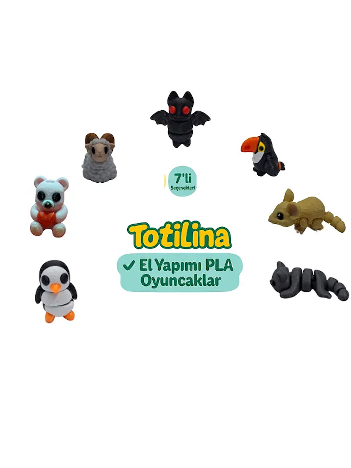 7'li set (yarasa tukan kuşu fare kedi penguen ayı koç…)
