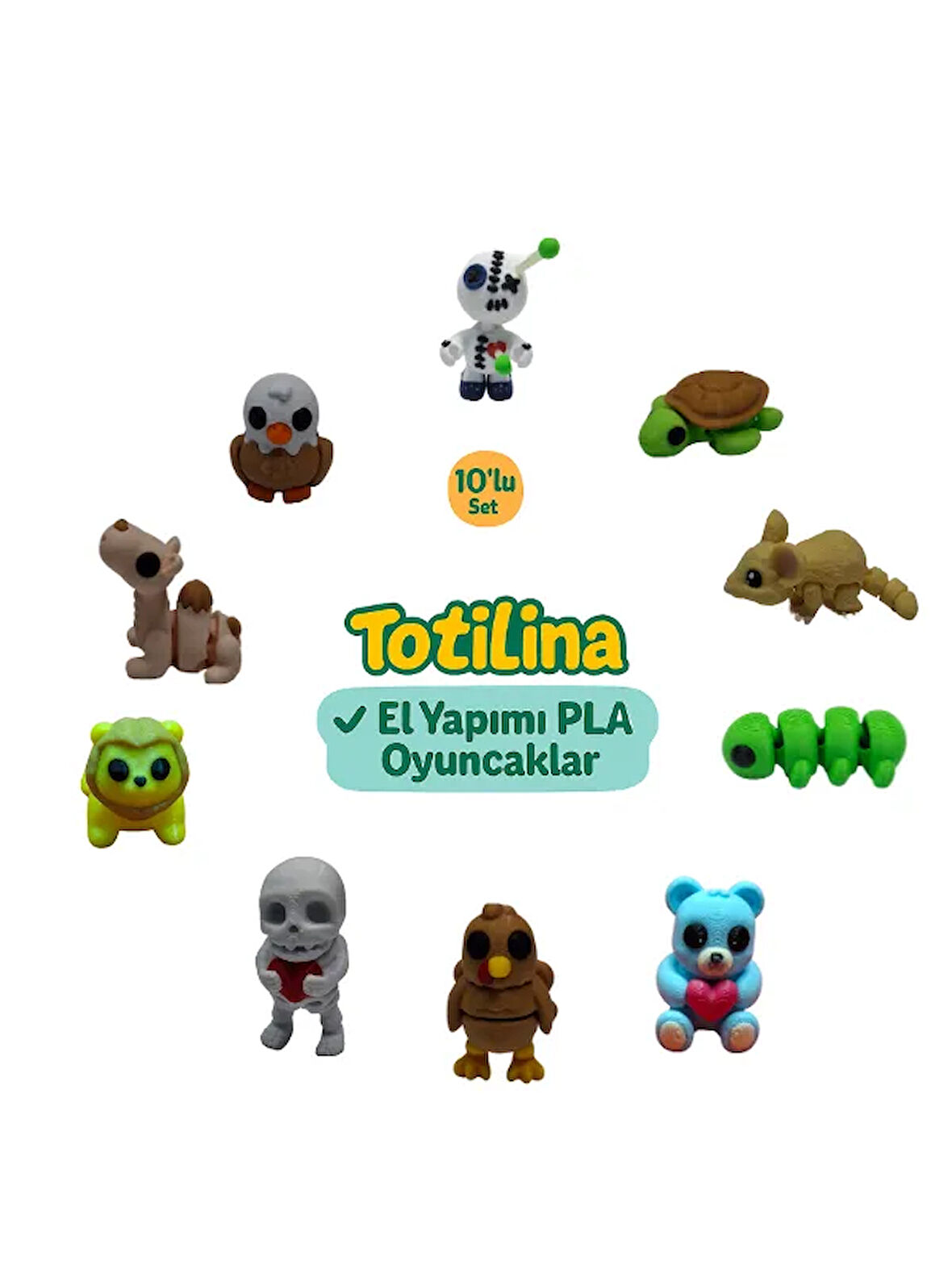 10'lu set (voodoo kaplumbağa fare tırtıl ayı hindi iskelet aslan…)