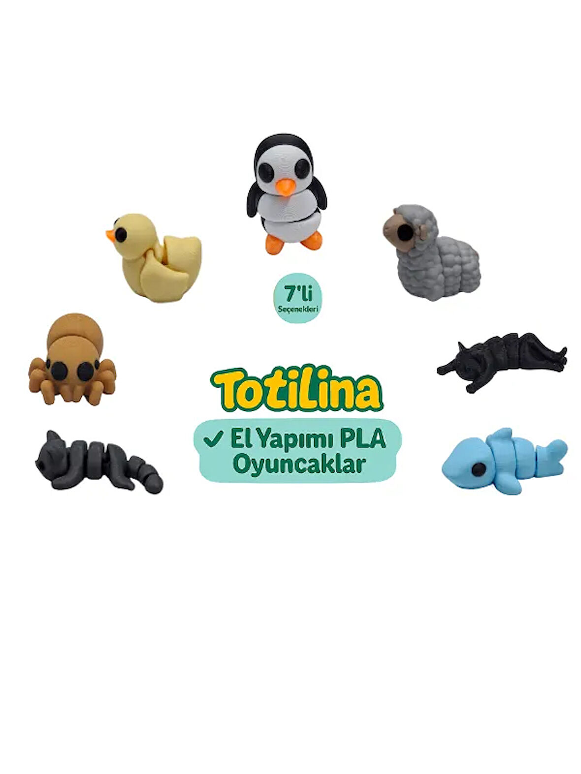 7'Li set (penguen koyun kedi köpek balığı kedi örümcek ördek…)
