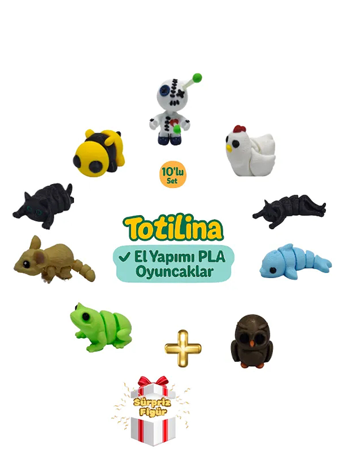 10'lu set (voodoo tavuk kedi yunus baykuş kurbağa fare kedi arı…)