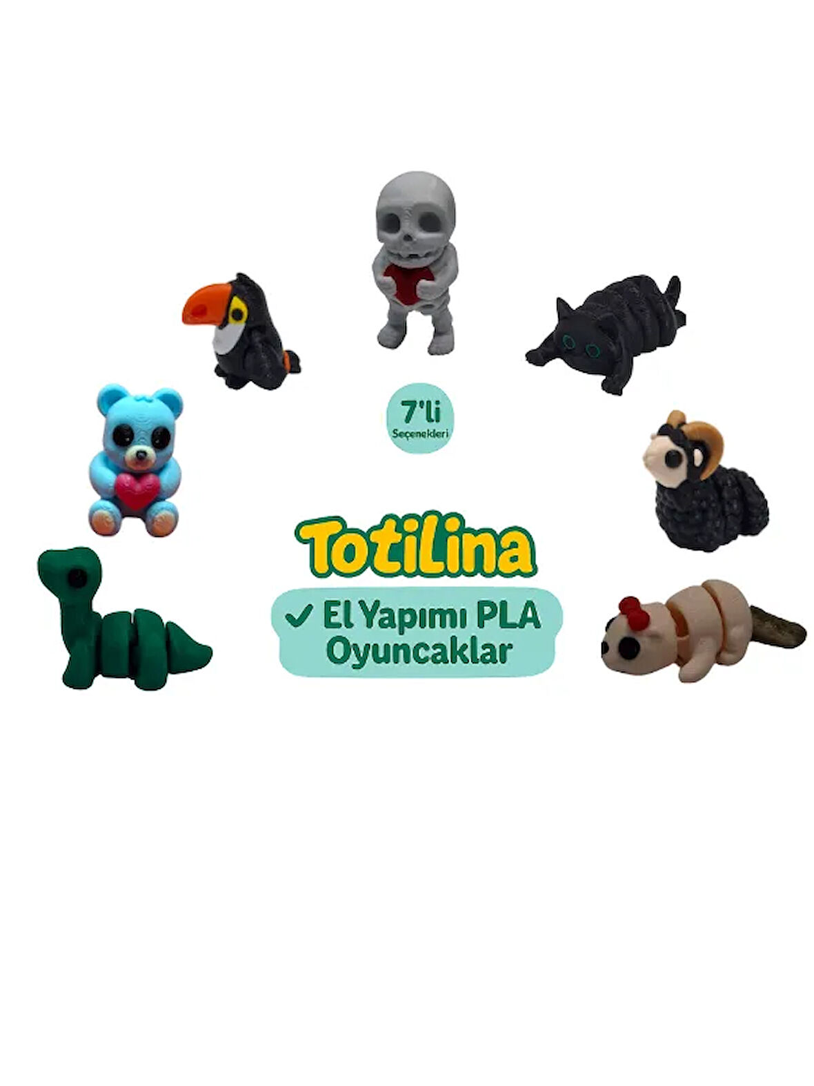 7'li set (iskelet kedi koç su samuru dinozor ayı tukan kuşu…)