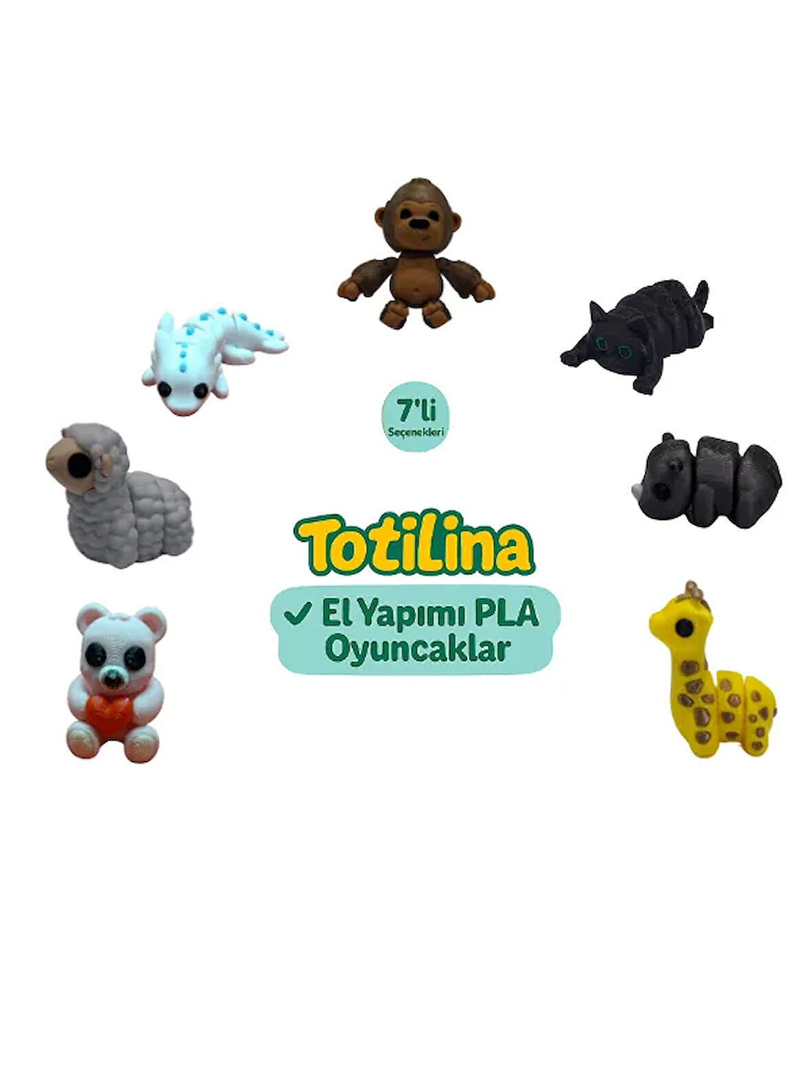 7'li set (goril kedi gergedan zürafa ayı koyun aksolotl…)