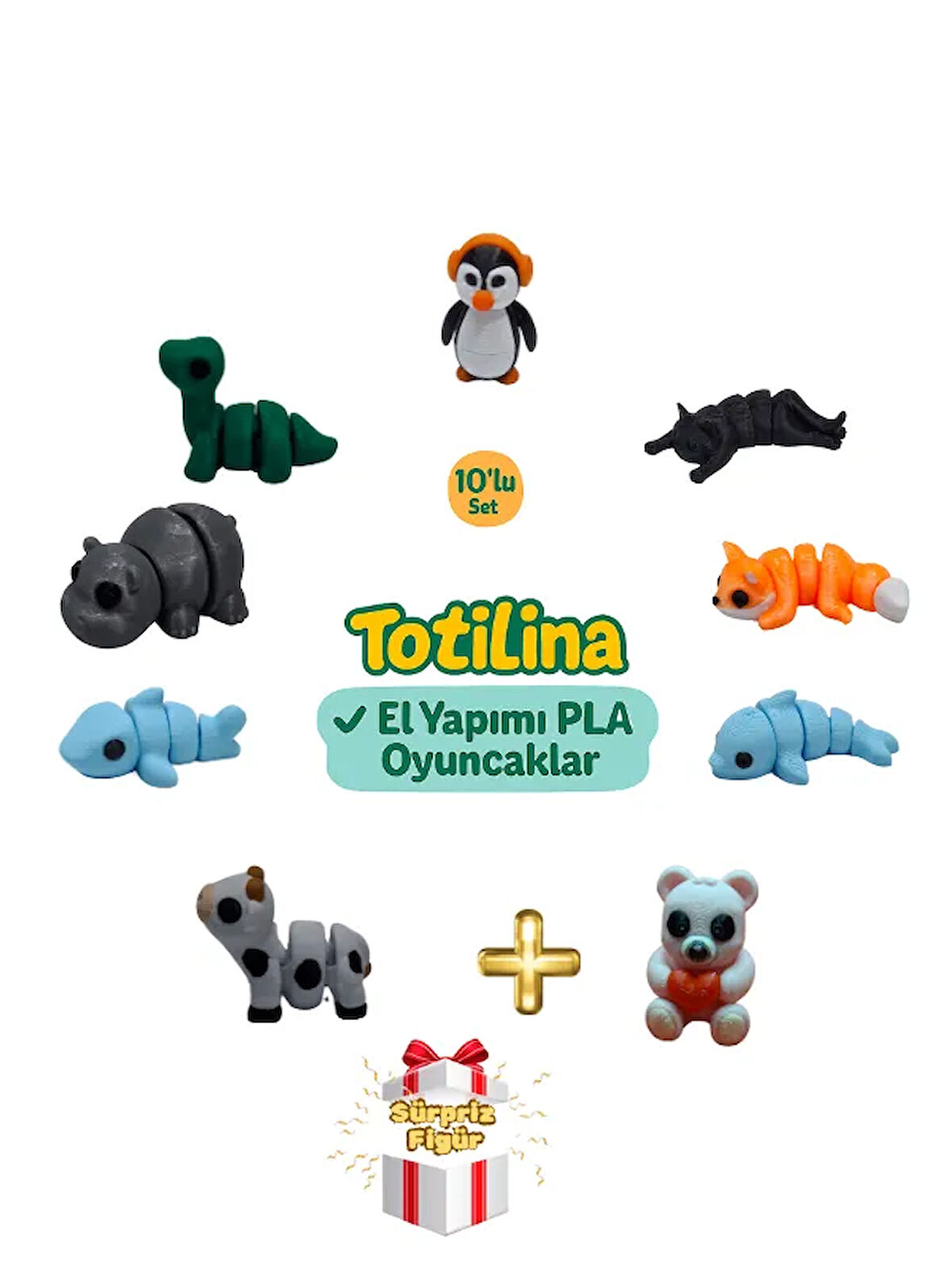 10'lu set (penguen kedi tilki yunus ayı inek köpek balığı…)