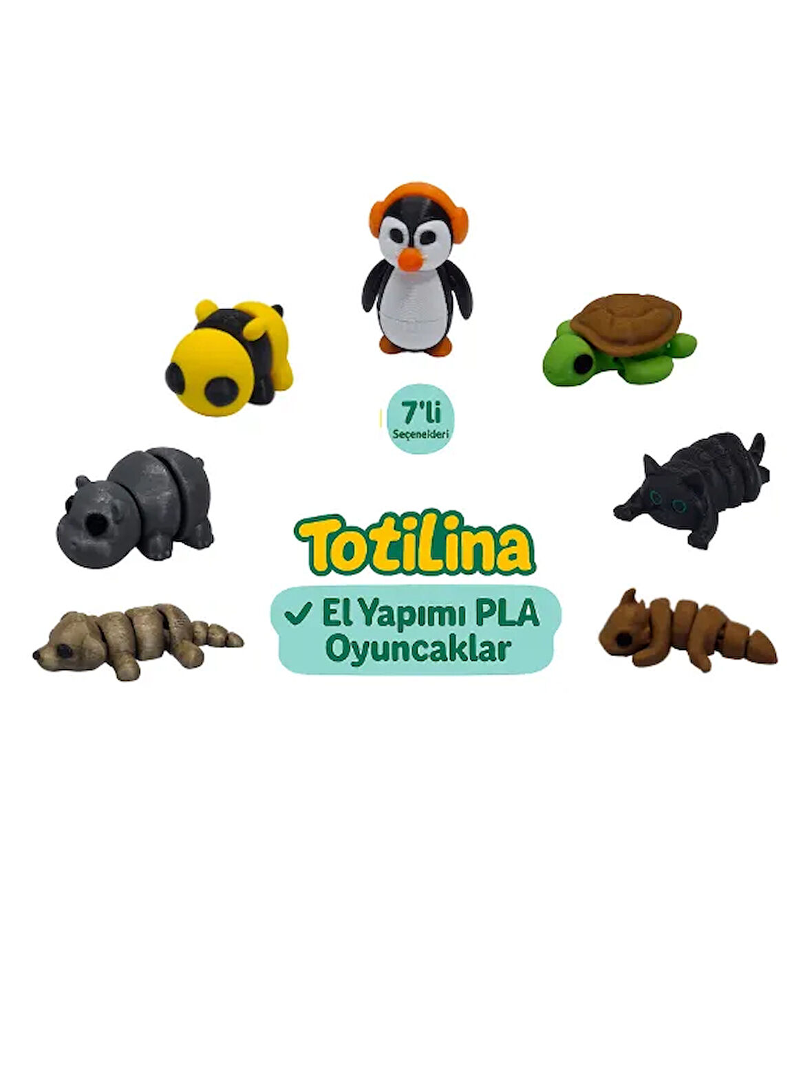 7'li set (penguen kaplumbağa kedi ejderha köpek hipopotam arı…)