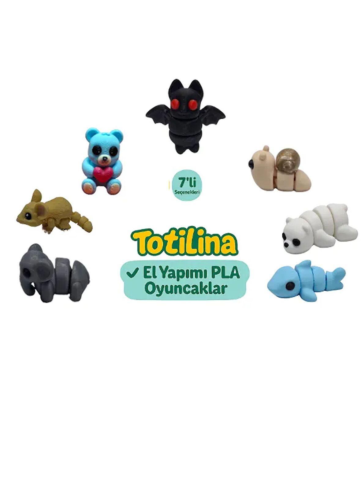 7'li set (yarasa salyangoz ayı köpek balığı fil fare ayı…)