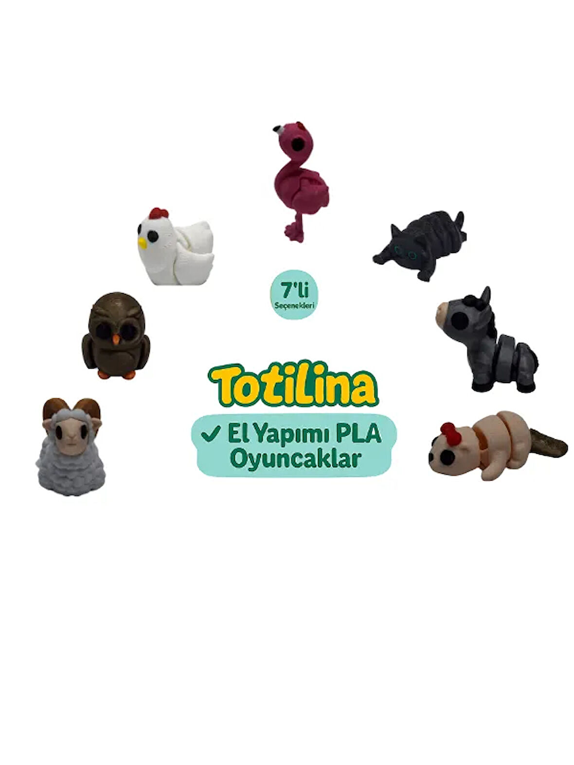 7'li set (flamingo kedi eşek su samuru koç baykuş tavuk…)