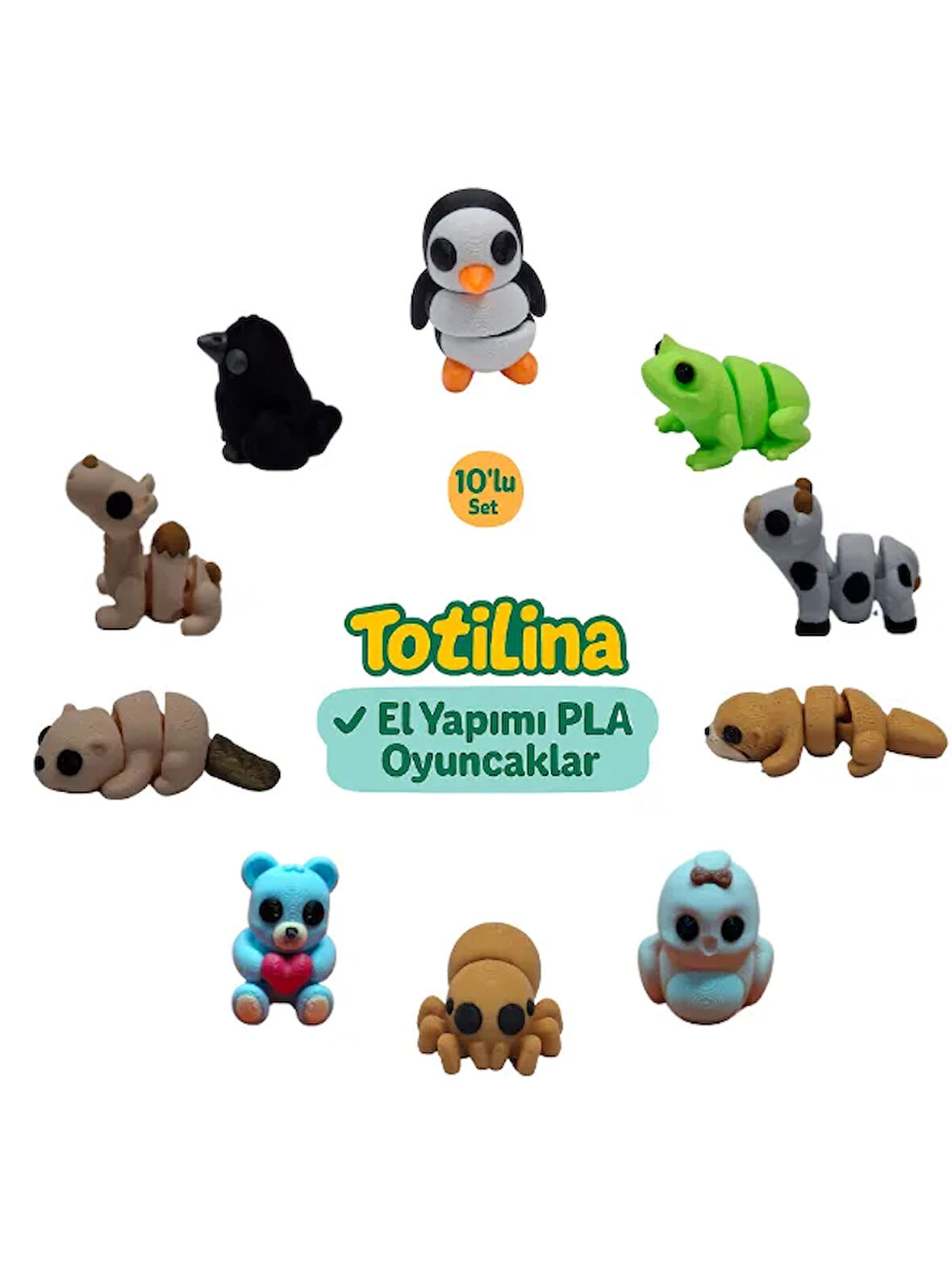 10'lu set (penguen kurbağa inek su samuru kuş örümcek ayı deve…)