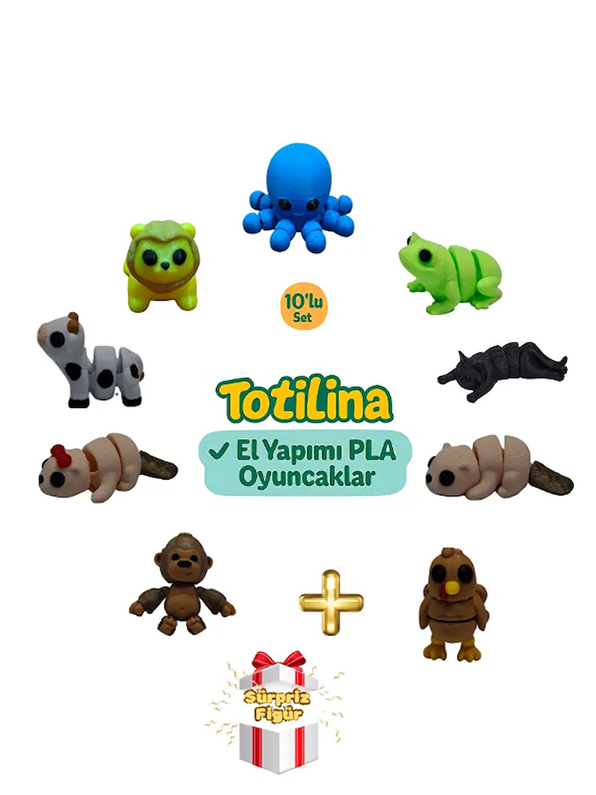 10'lu set (ahtapot kurbağa kedi su samuru hindi goril inek aslan…)