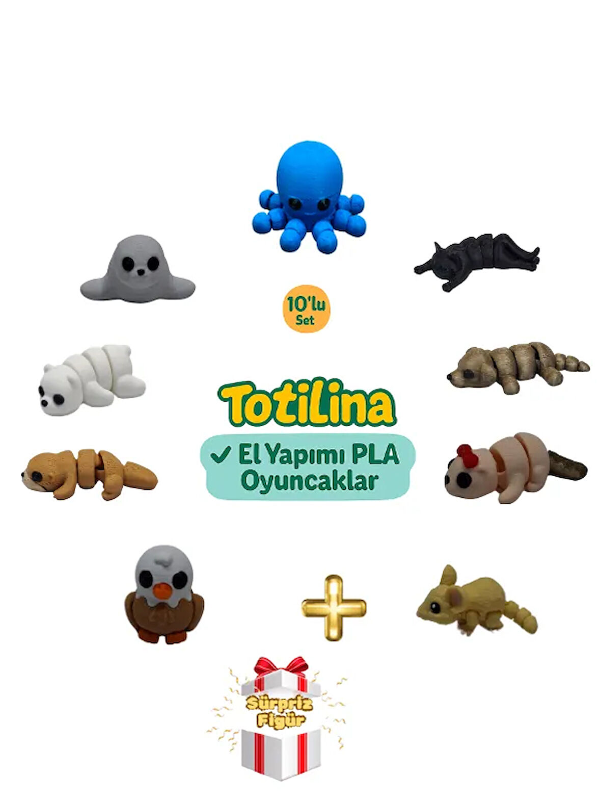 10'lu set (ahtapot kedi köpek su samuru fare kartal ayı fok…)