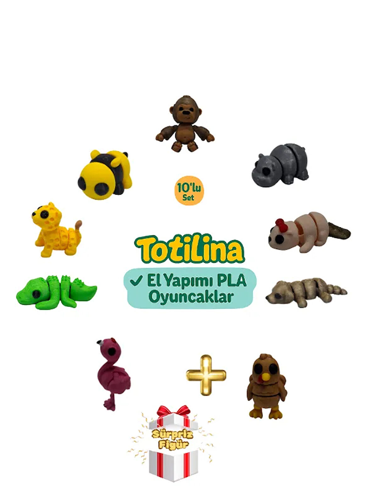 10'lu set (goril hipopotam su samuru köpek hindi flamingo timsah…)