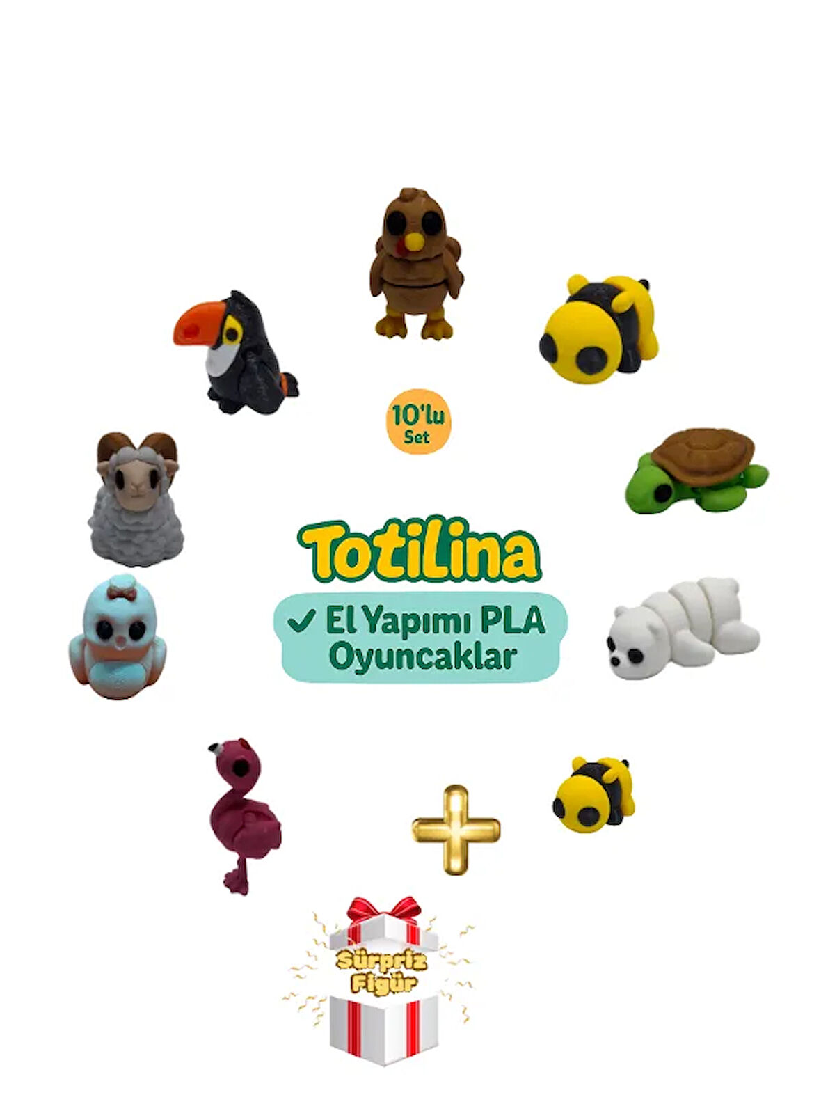 10'lu set (hindi arı kaplumbağa ayı flamingo kuş koç tukan kuşu…)