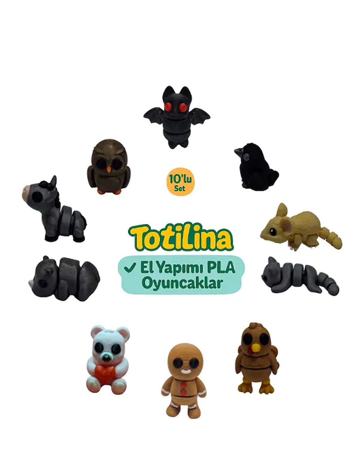 10'Lu set (yarasa karga fare kedi hindi kurabiye adam ayı gergedan…)