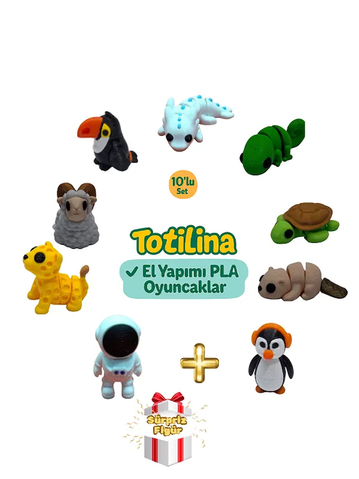 10'lu set (aksolotl bukalemun kaplumbağa su samuru penguen...