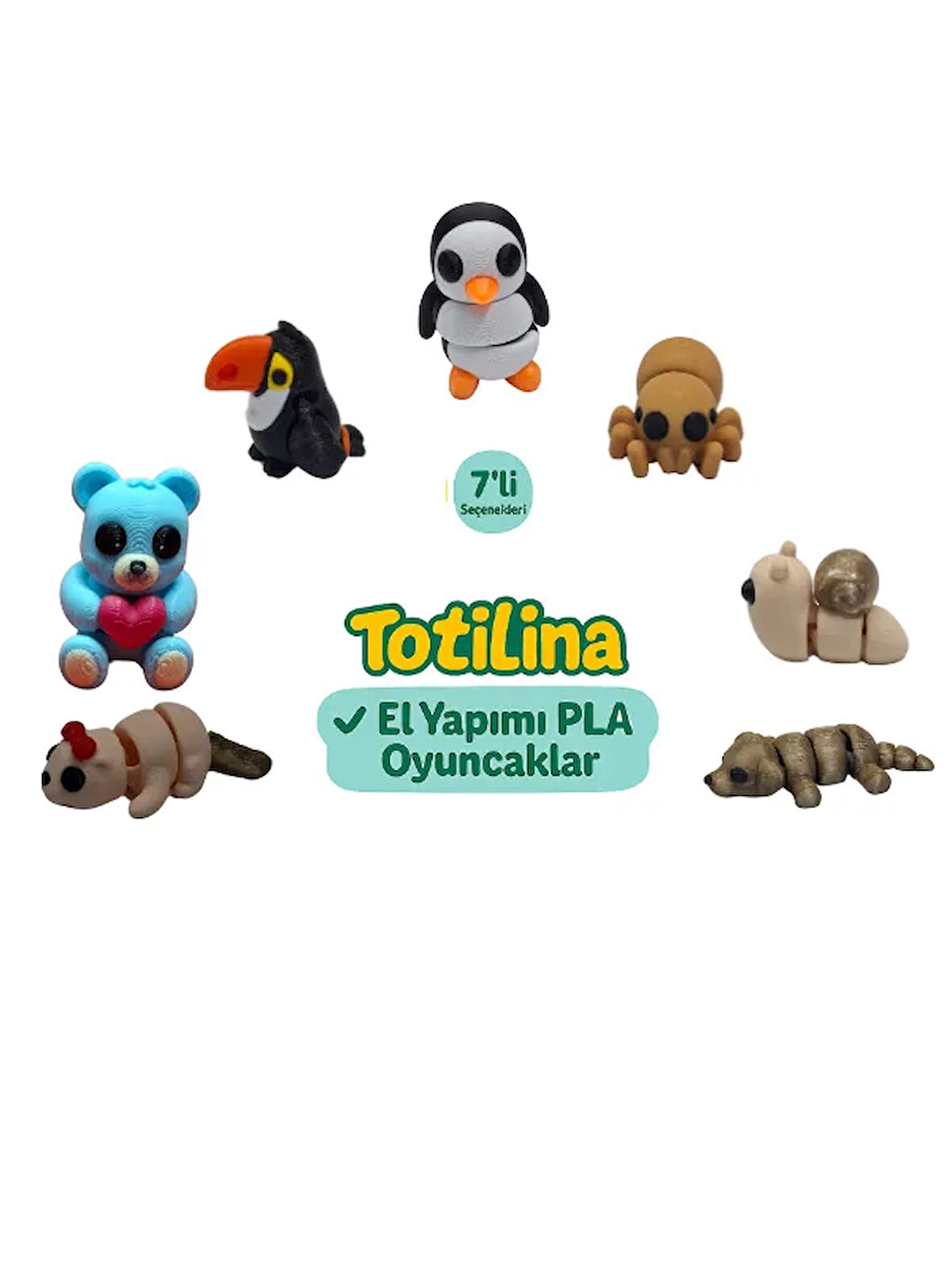 7'li set (penguen örümcek salyangoz köpek su samuru ayı tukan kuşu…)