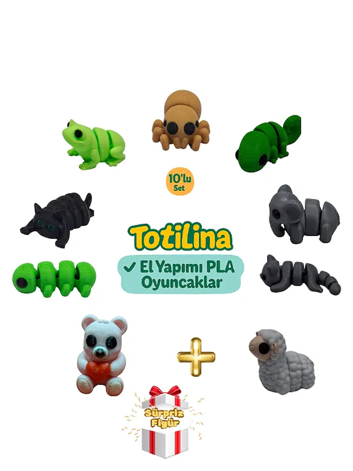10'lu set (örümcek bukalemun fil kedi koyun ayı tırtıl kedi…)