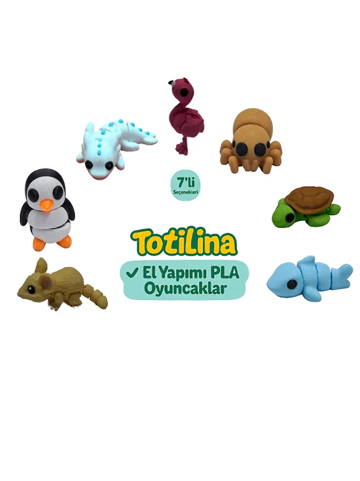 7'li set (flamingo örümcek kaplumbağa köpek balığı fare penguen…)