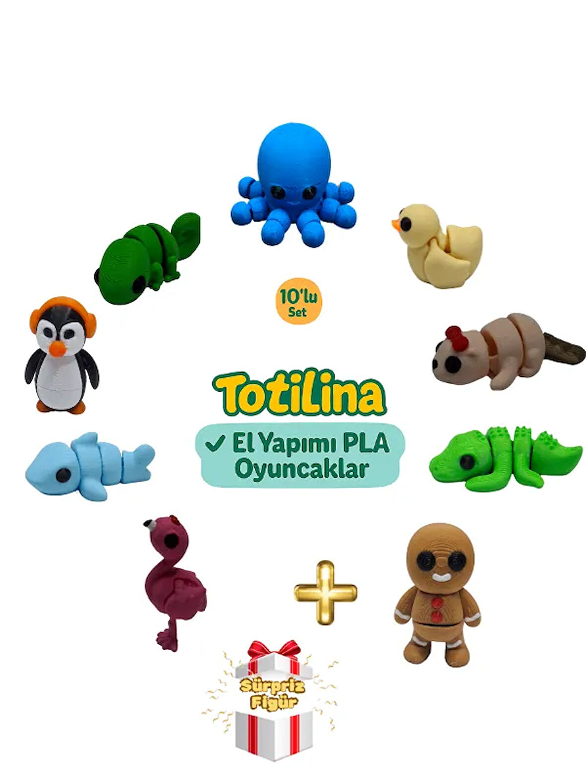 10'lu set (ahtapot ördek su samuru timsah kurabiye adam flamingo…)