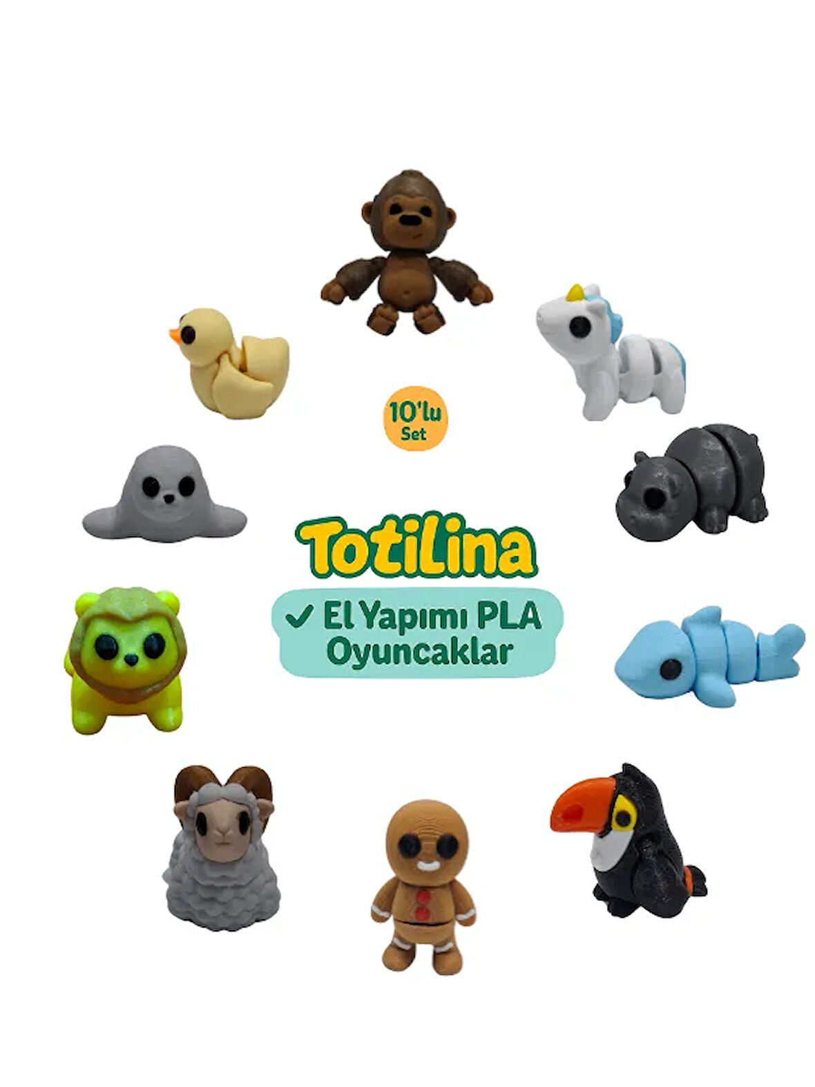10'lu set (goril unicorn hipopotam köpek balığı tukan kuşu…)