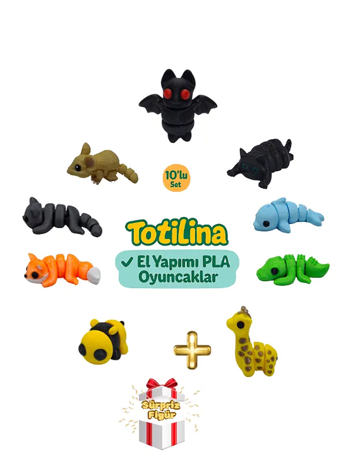 10'lu set (yarasa kedi yunus zürafa arı tilki kedi fare…)