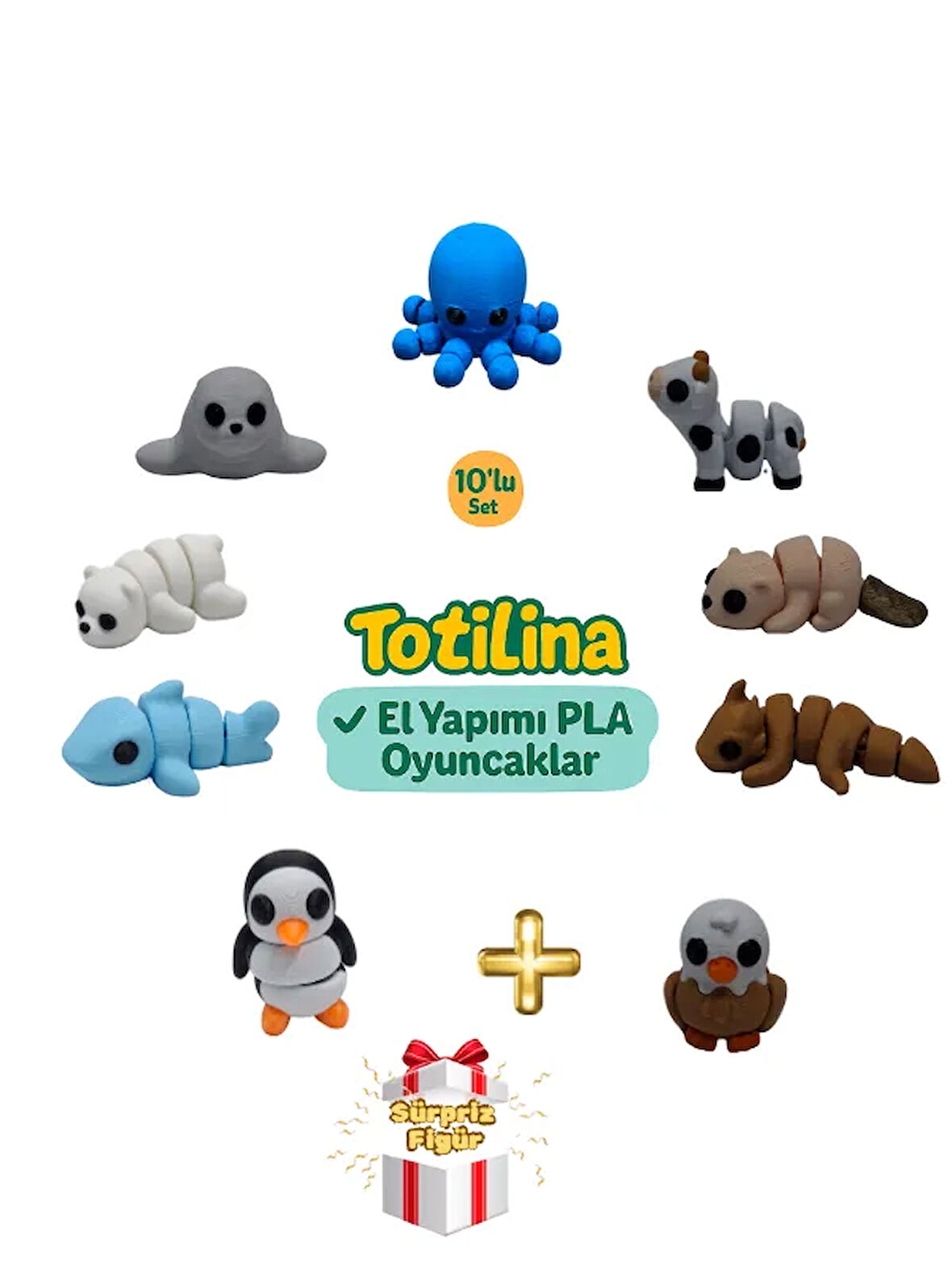 10'lu set (ahtapot inek su samuru ejderha kartal penguen…)