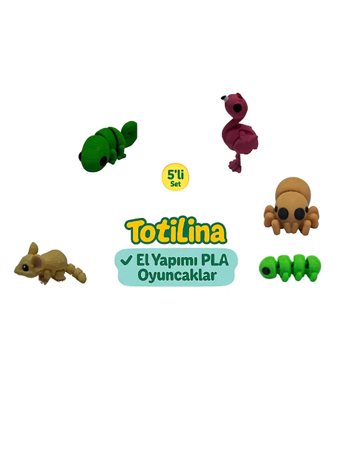 5'li set (flamingo örümcek tırtıl fare bukalemun…)