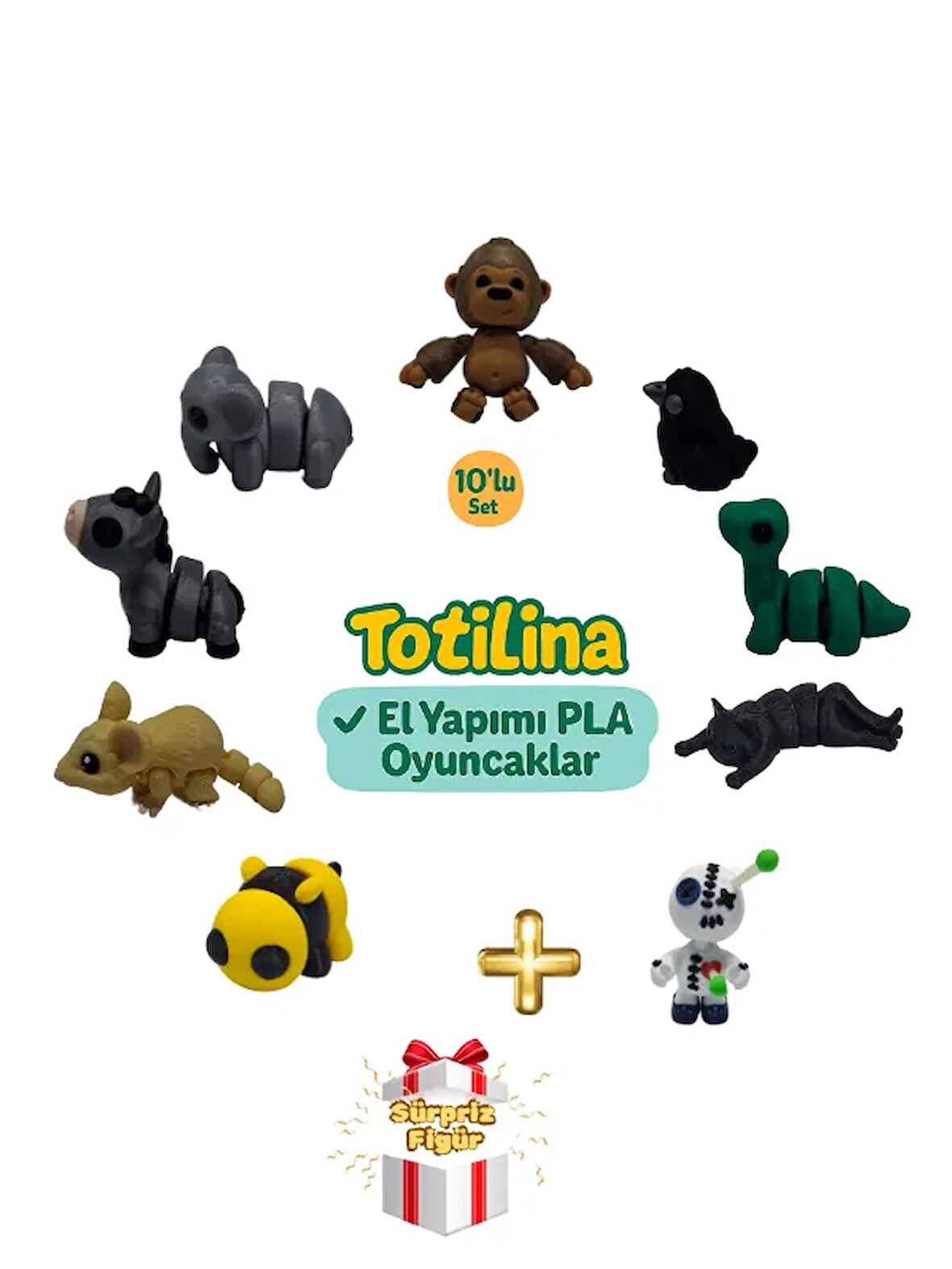 10'lu set (goril karga dinozor kedi voodoo arı fare eşek fil…)