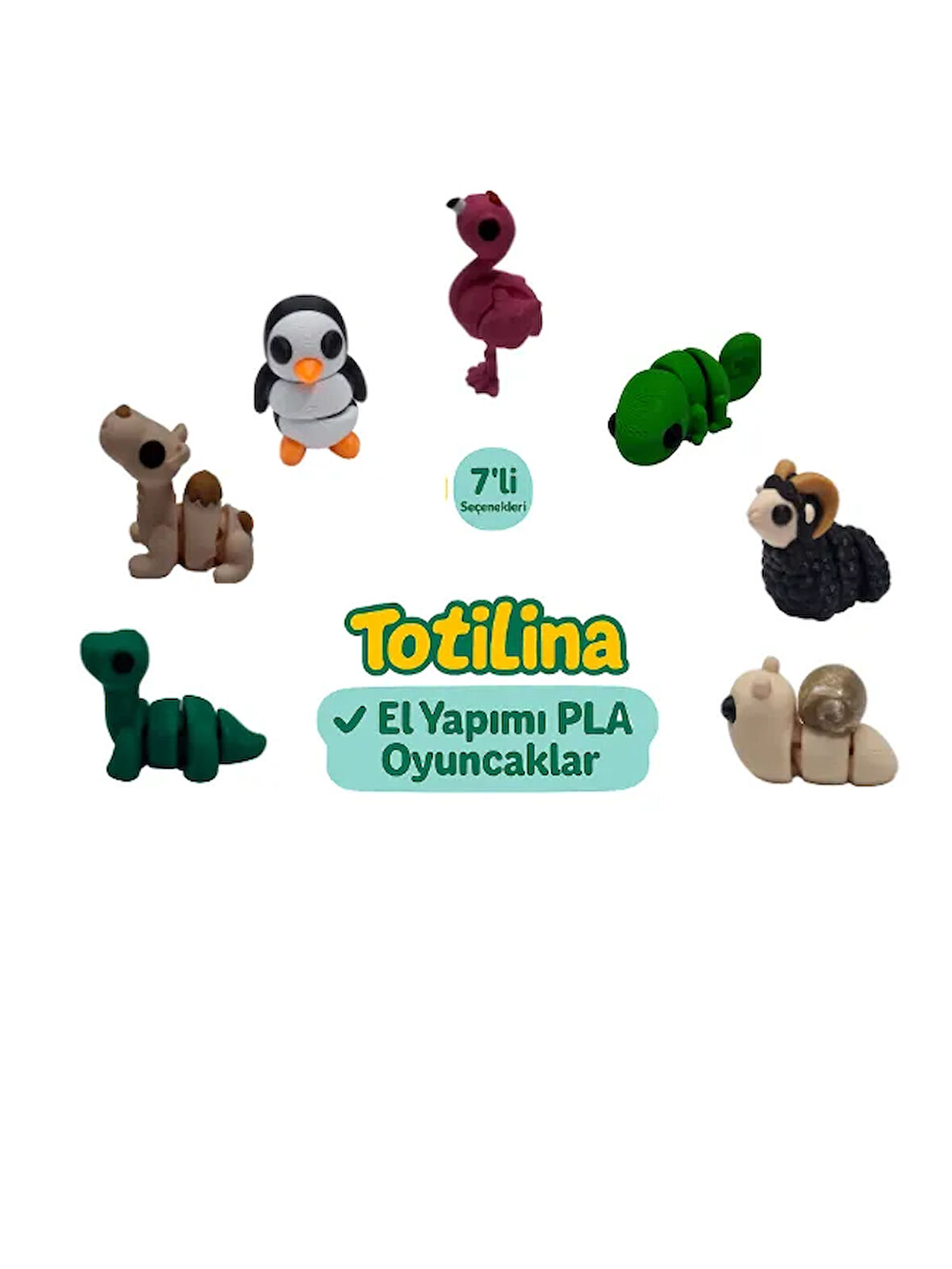 7'li set (flamingo bukalemun koç salyangoz dinozor deve penguen…)