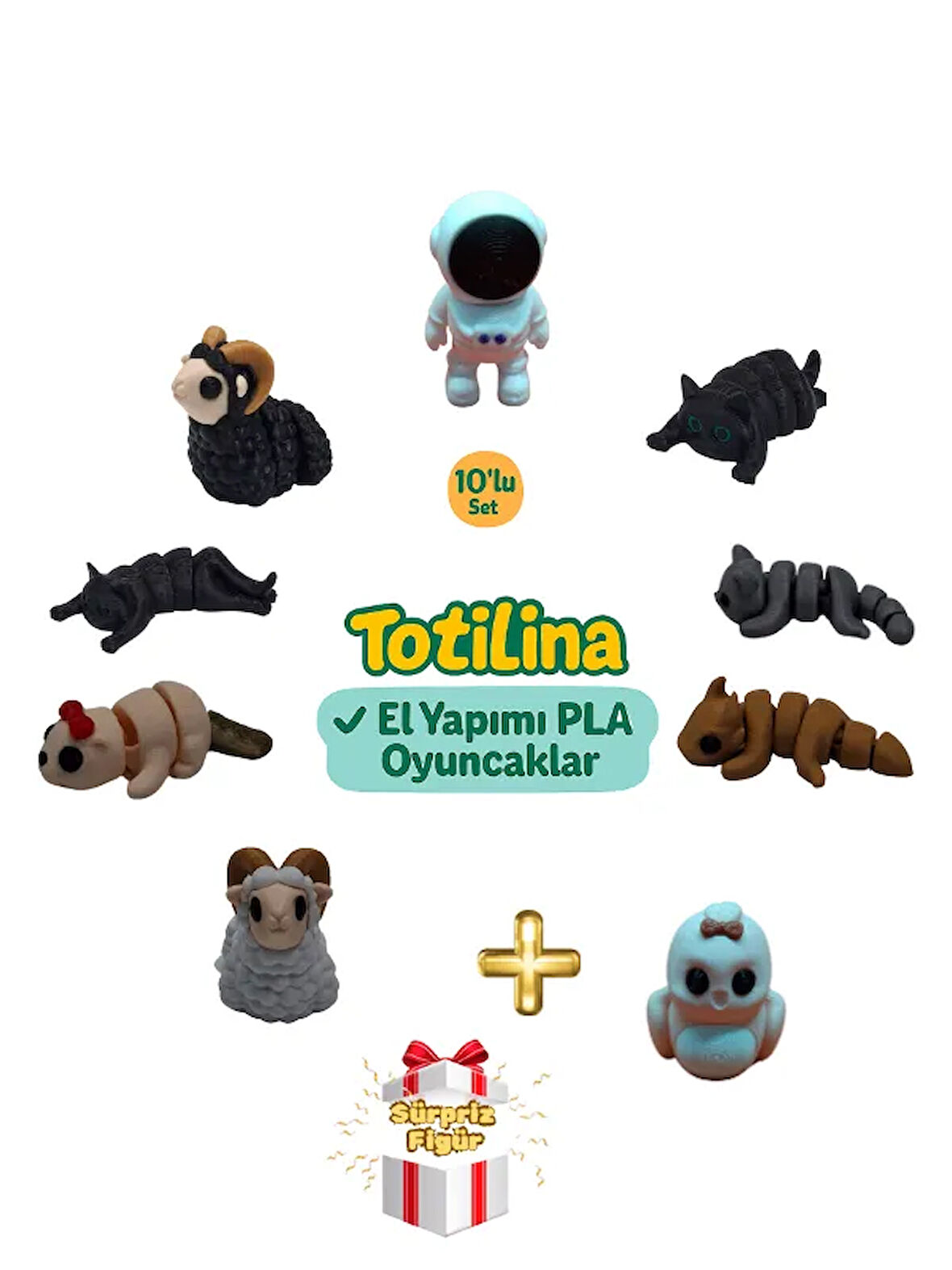 10'lu set (astronot kedi ejderha kuş koç su samuru…)