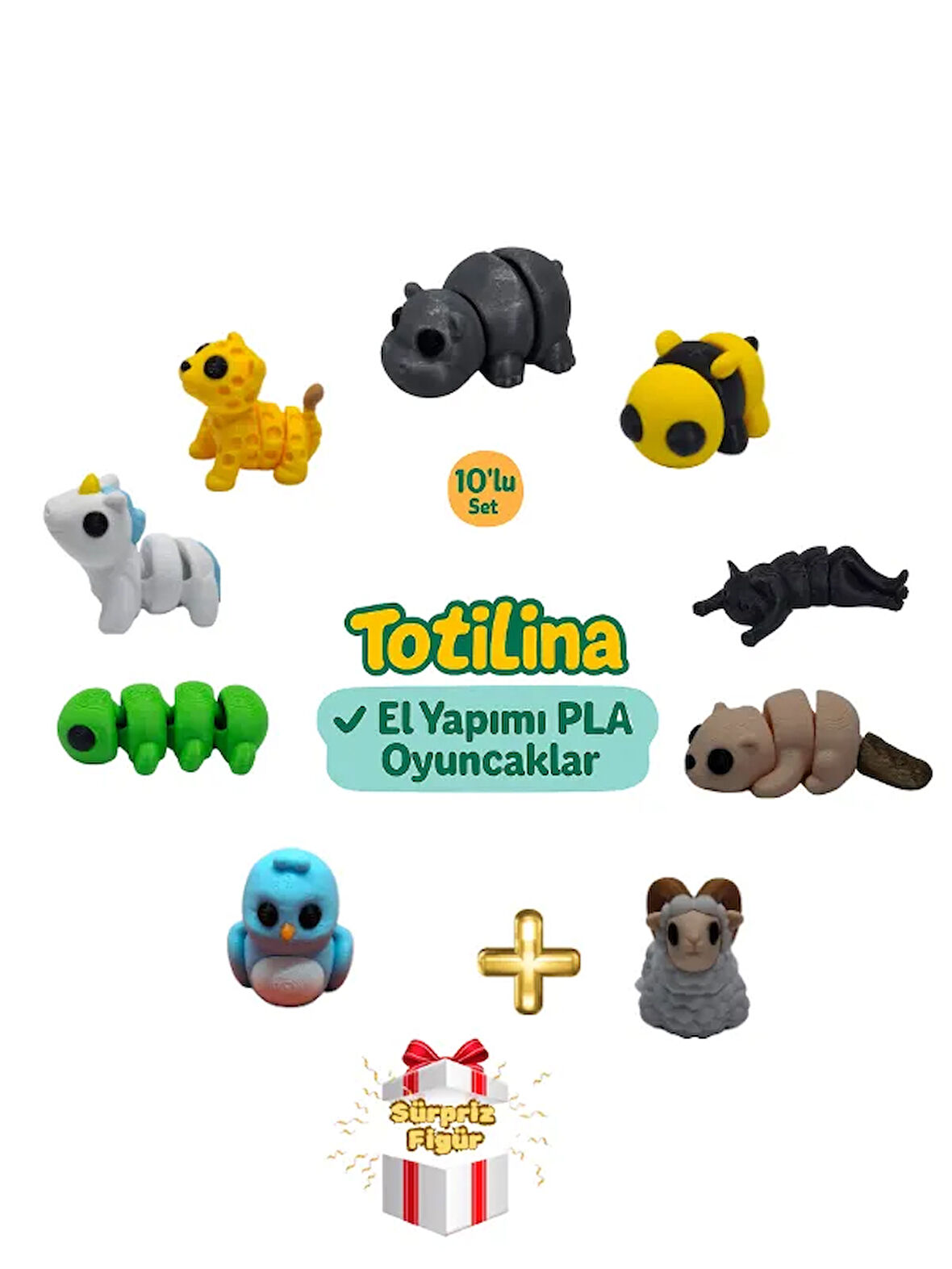 10'lu set (hipopotam arı su samuru koç kuş tırtıl unicorn puma…)