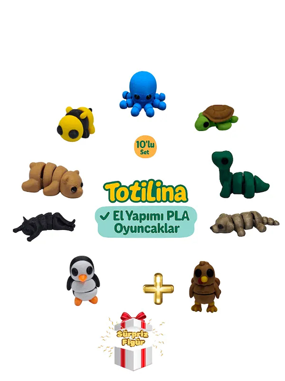 10'lu set (ahtapot kaplumbağa dinozor köpek hindi penguen kedi…)